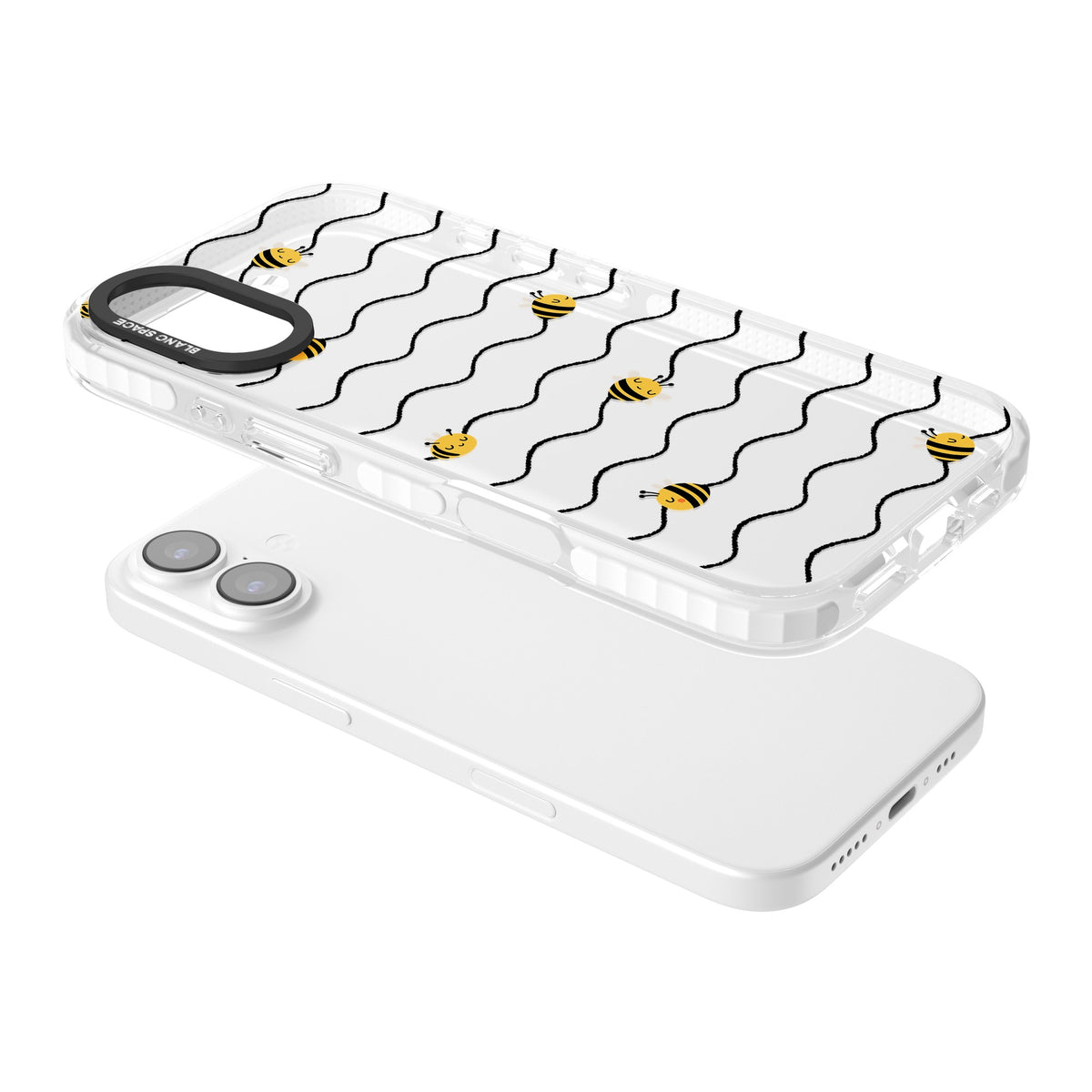Bee Wave Pattern iPhone 16 / iPhone 16 Plus / iPhone 17 Impact Clear Phone Case angled