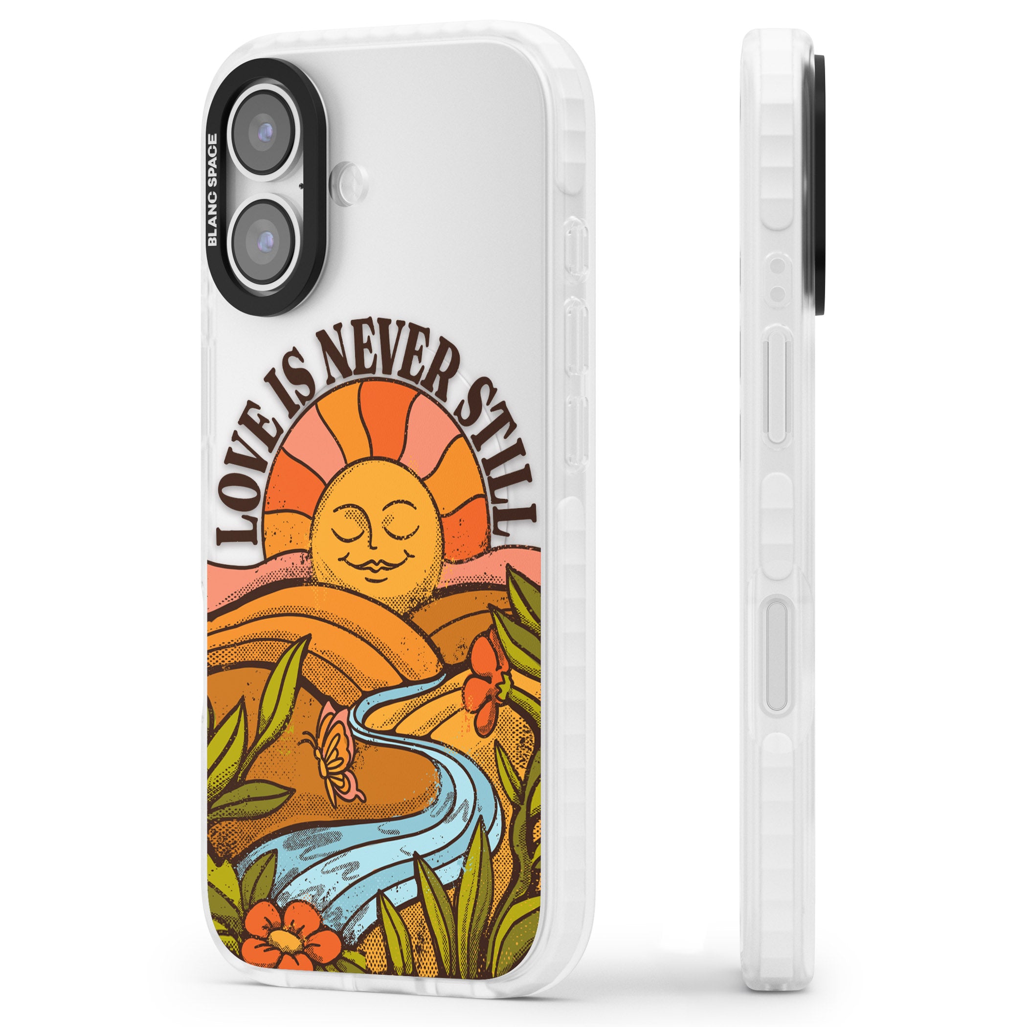 Love Is Never Still iPhone 17 Impact Clear Phone Case Side Profile