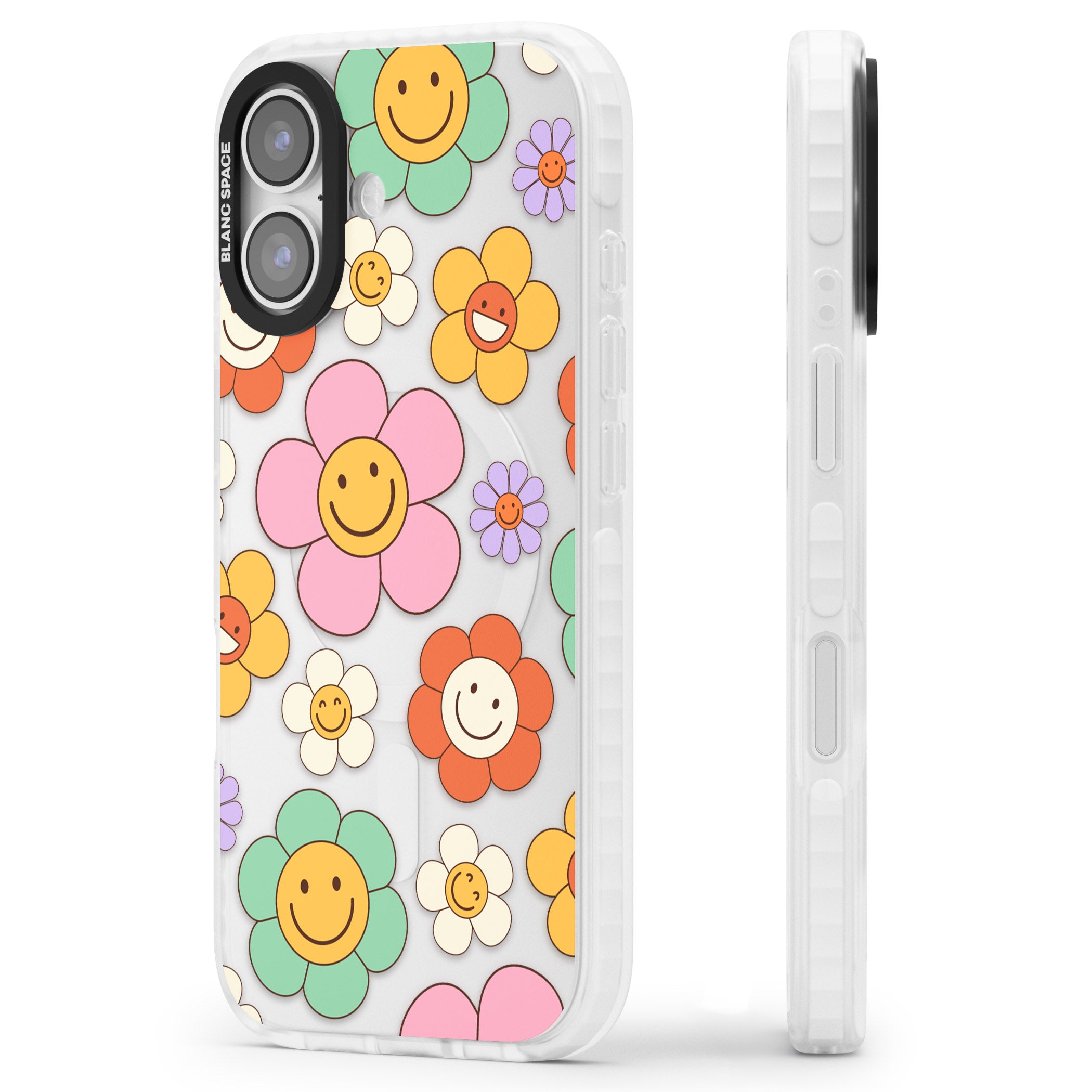 Happy Blossoms iPhone 17 Impact Clear Phone Case Side Profile