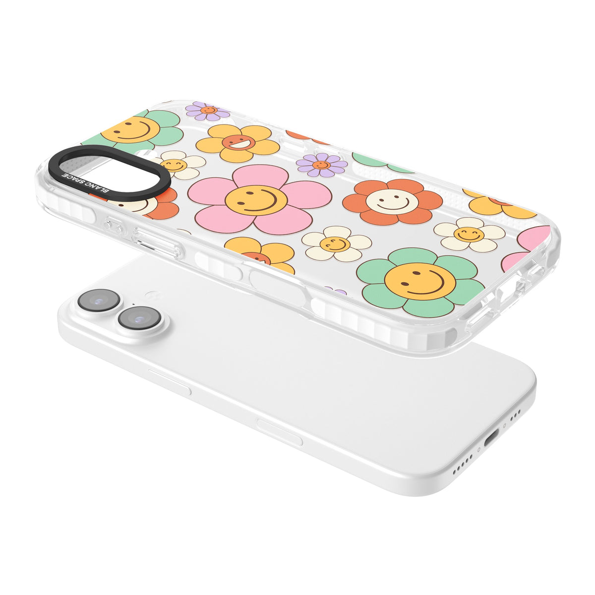 Happy Blossoms iPhone 16 / iPhone 16 Plus / iPhone 17 Impact Clear Phone Case angled