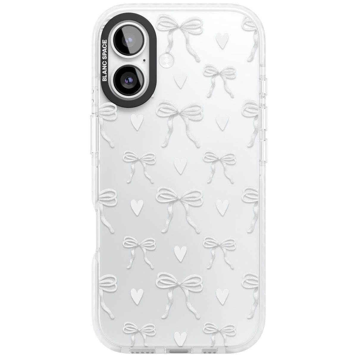 White Bows & Hearts iPhone 16 / iPhone 16 Plus / iPhone 17 Impact Clear Phone Case front