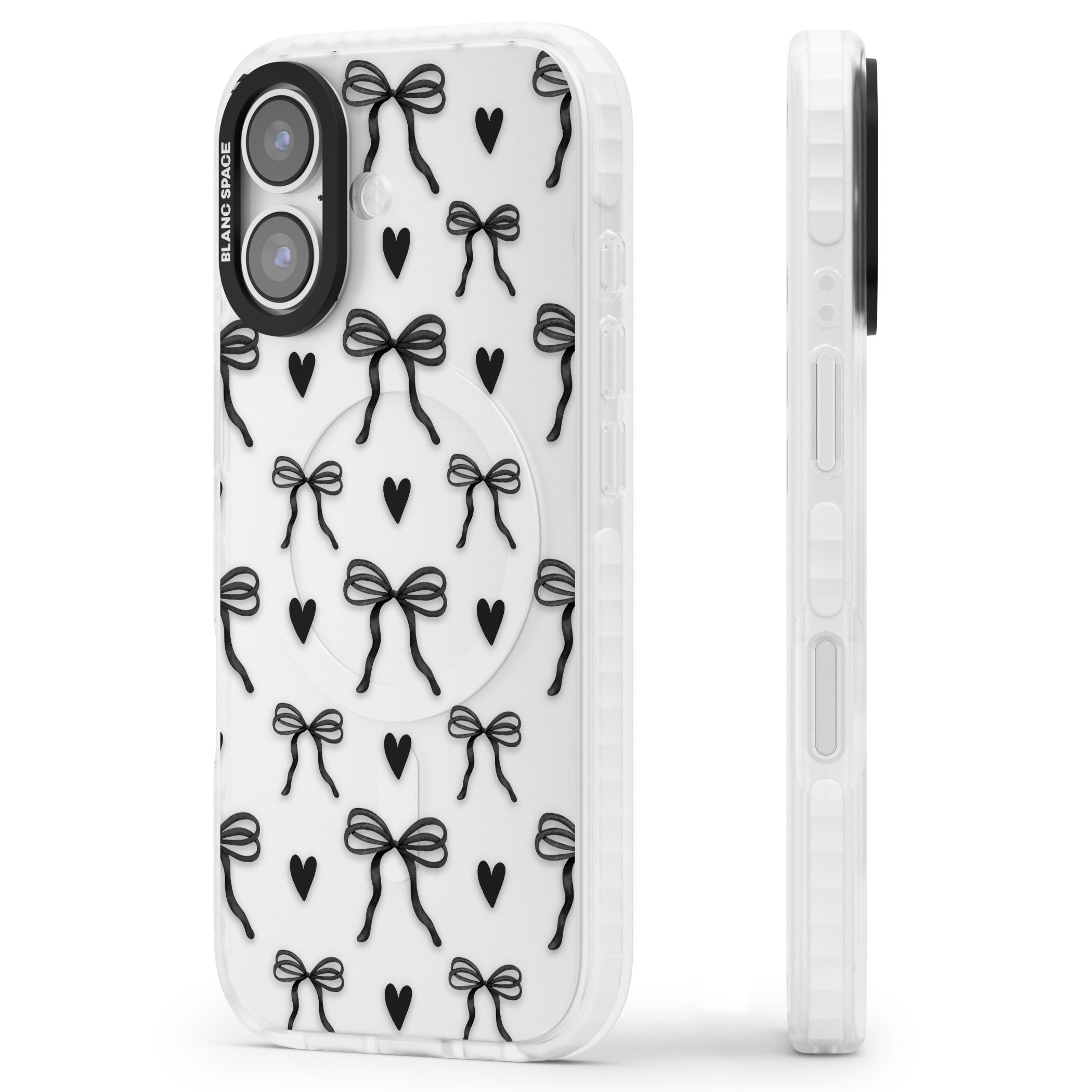 Black Bows & Hearts iPhone 17 Impact Clear Phone Case Side Profile
