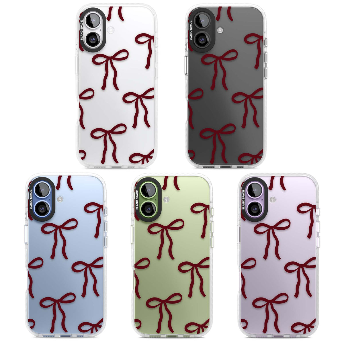 Burgundy Bows coquette iPhone case featuring hand-drawn burgundy red bows on a clear background | Black Impact case for iPhone 17