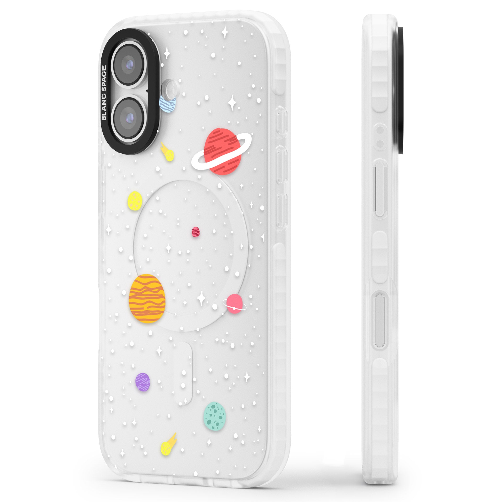 Cute Cartoon Planets (Clear) iPhone 17 Impact Clear Phone Case Side Profile
