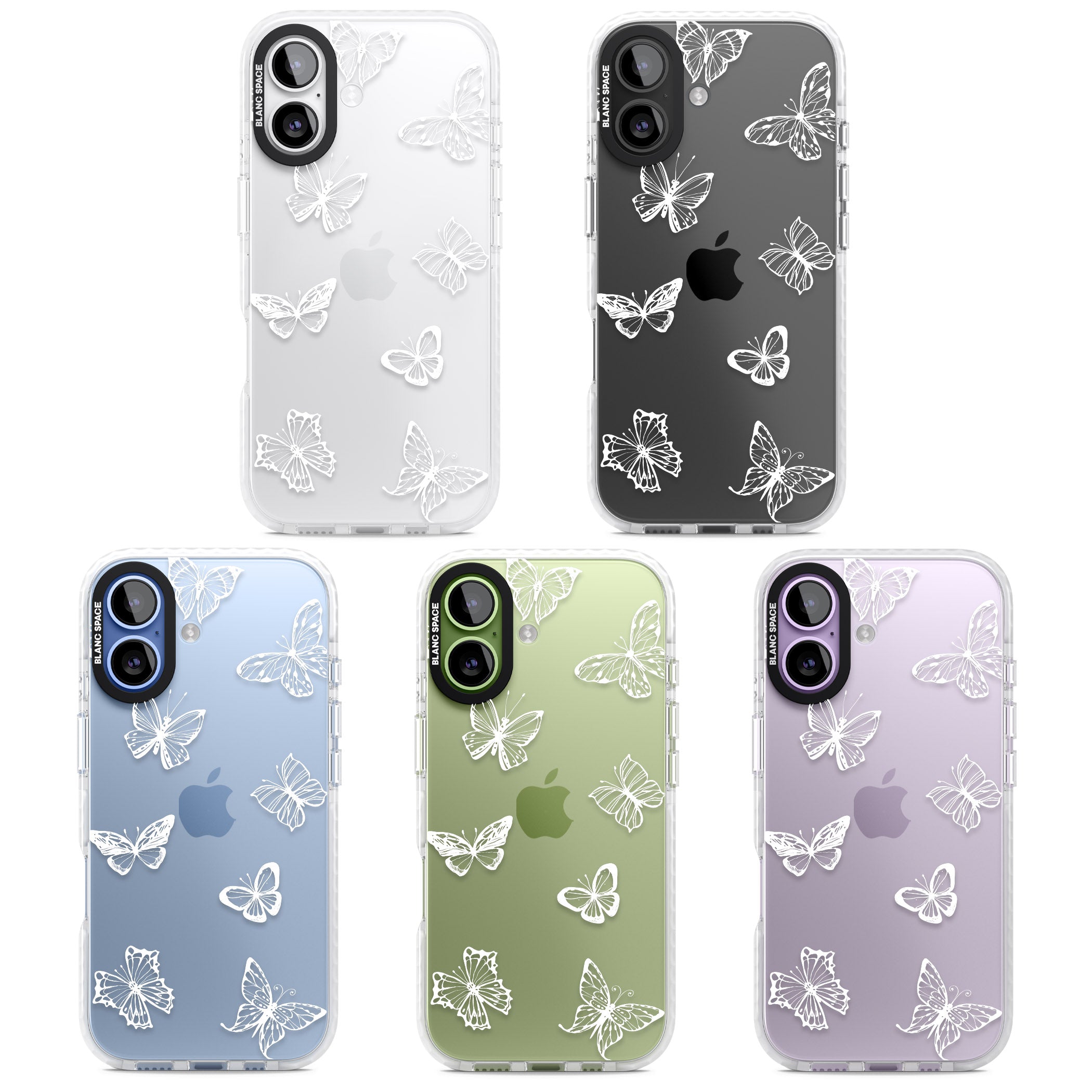White Butterfly Line Pattern iPhone 17 Impact Clear Phone Case APT Impact Protection
