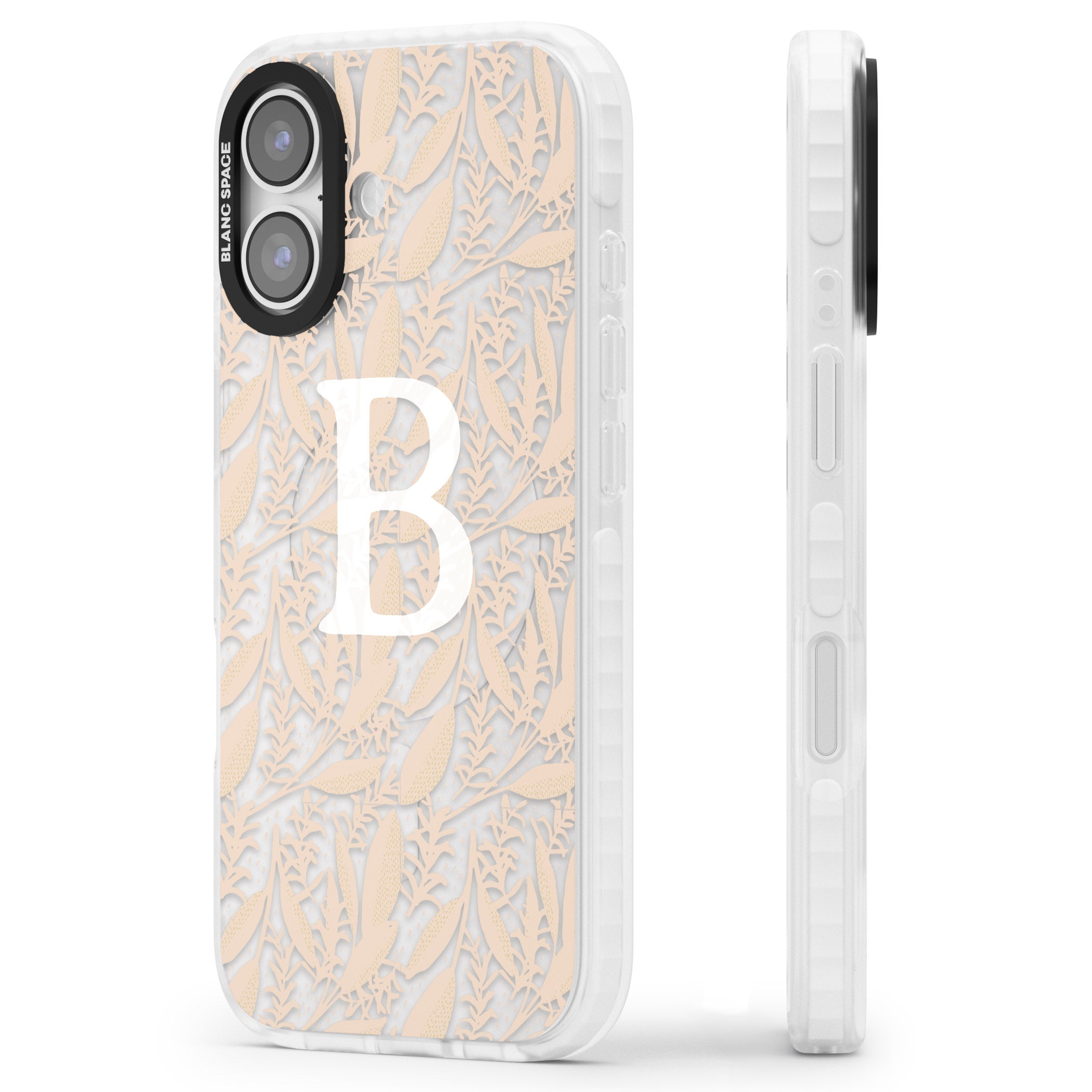 Personalised Monogram Subtle Abstract Floral iPhone 17 Impact Clear Phone Case Side Profile
