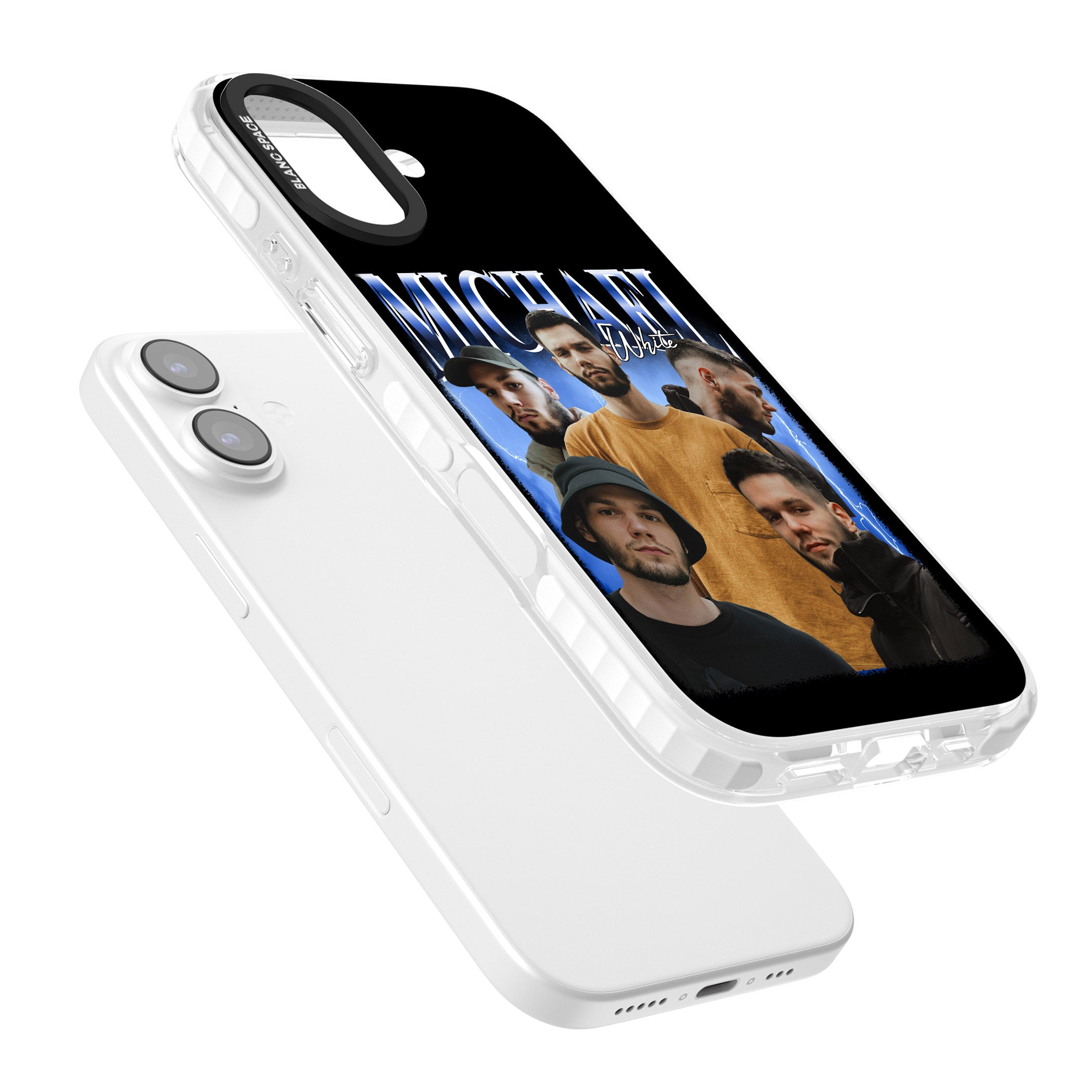 Personalised Airbrush Name & Photo Collage (Blue) iPhone 17 Impact Clear Phone Case Colours