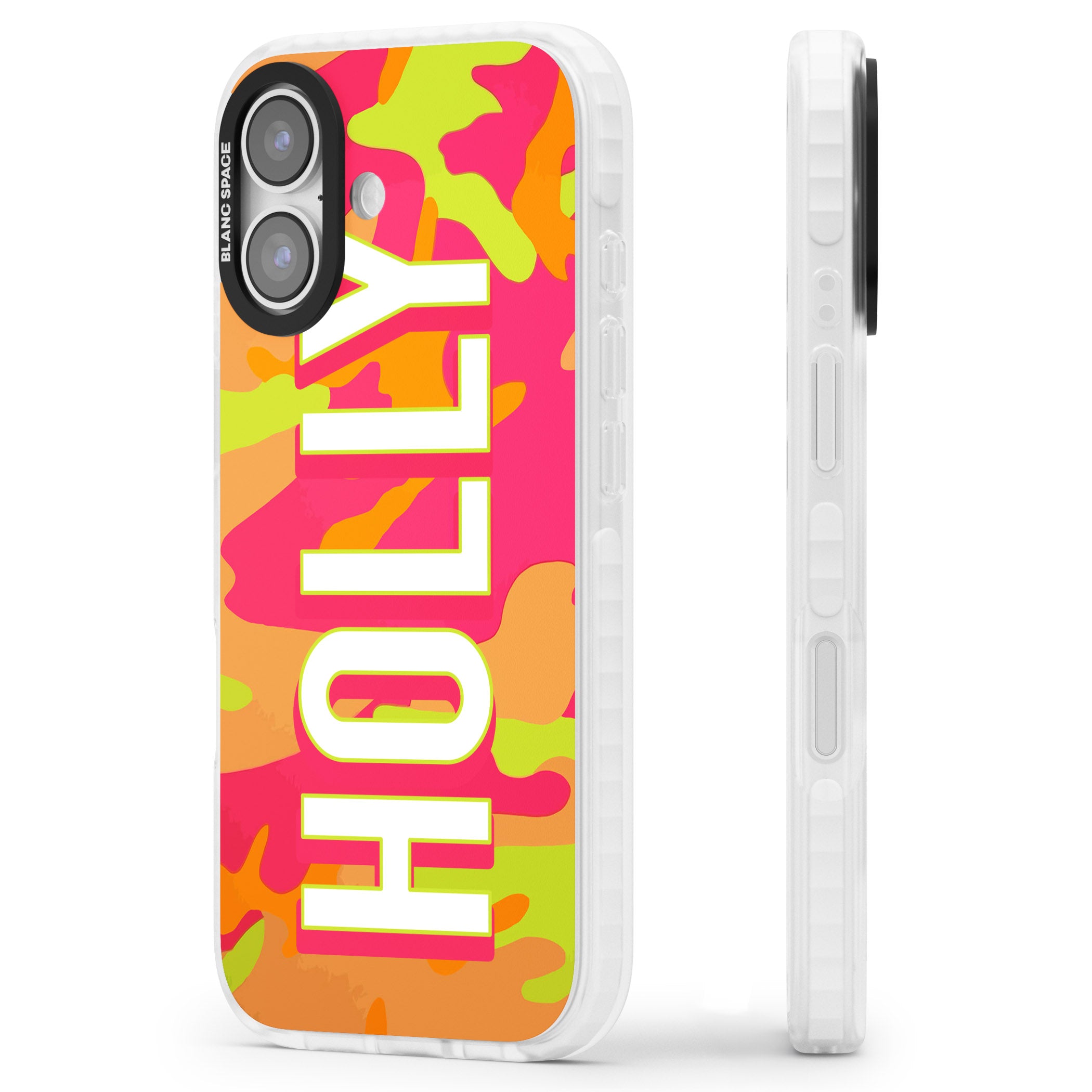 Personalised Bold Neon Camo iPhone 17 Impact Clear Phone Case Side Profile