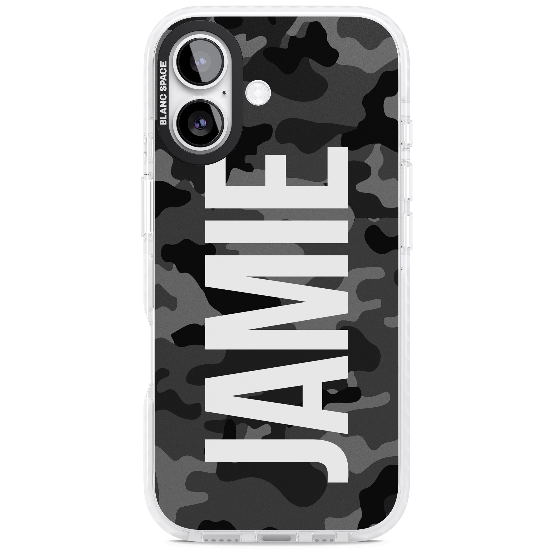 Personalised Black Camo Name Vertical iPhone 17 Impact Clear Phone Case