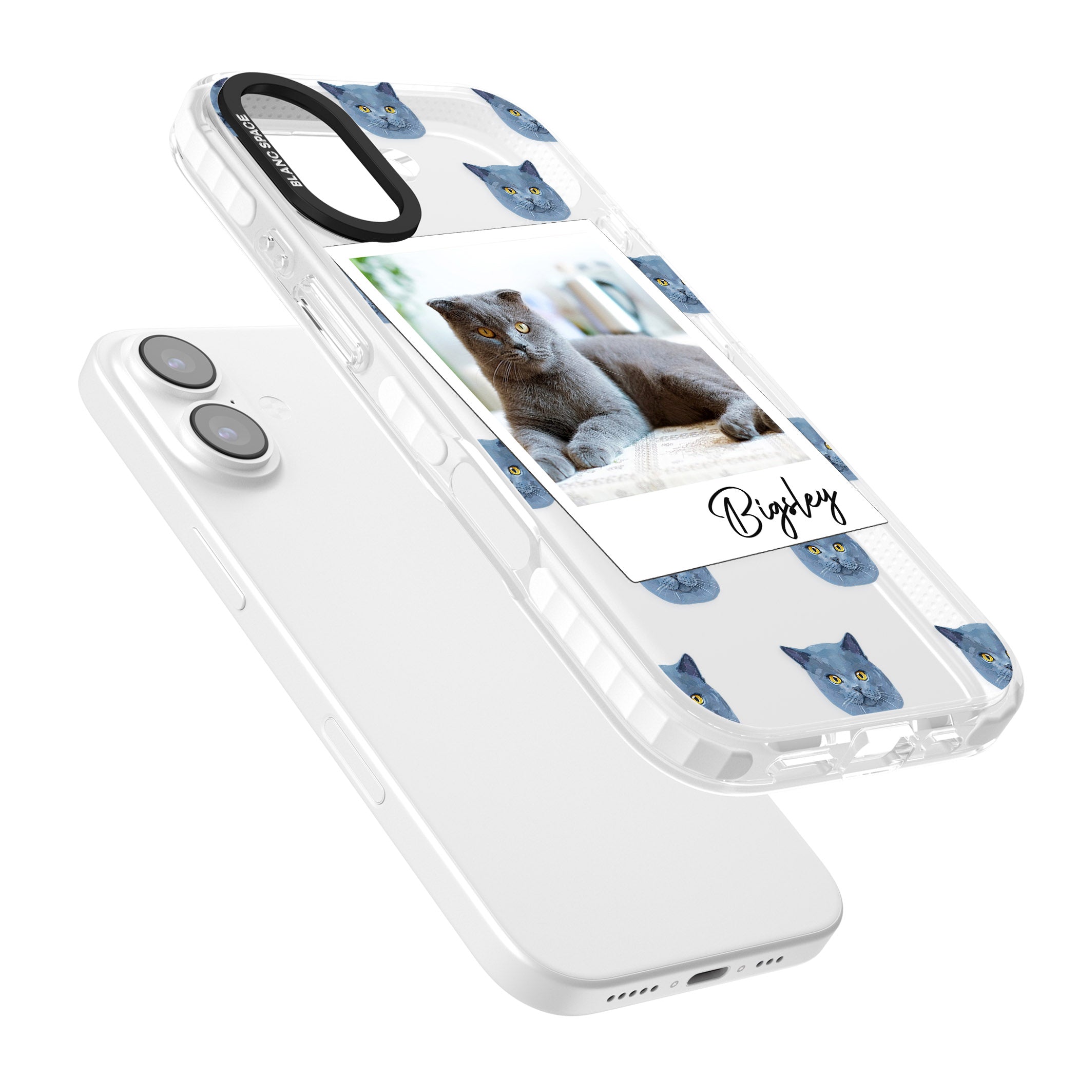 Personalised English Blue Cat Photo iPhone 17 Impact Clear Phone Case Colours