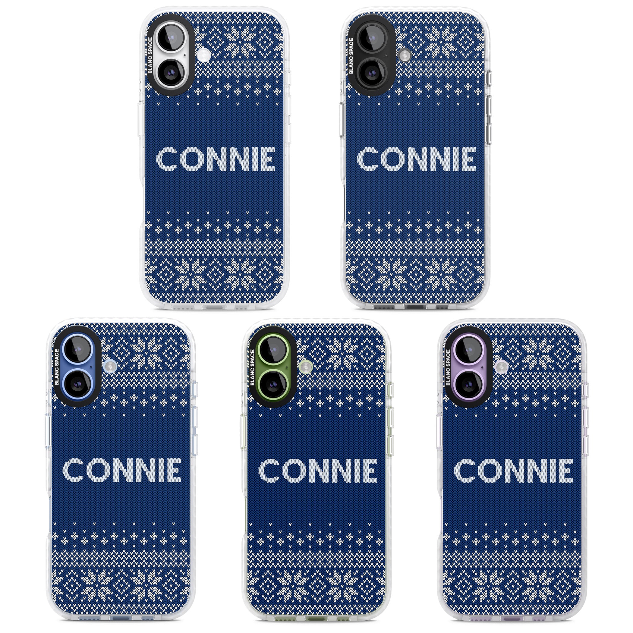 Personalised Blue Knitted Christmas iPhone 17 Impact Clear Phone Case APT Impact Protection