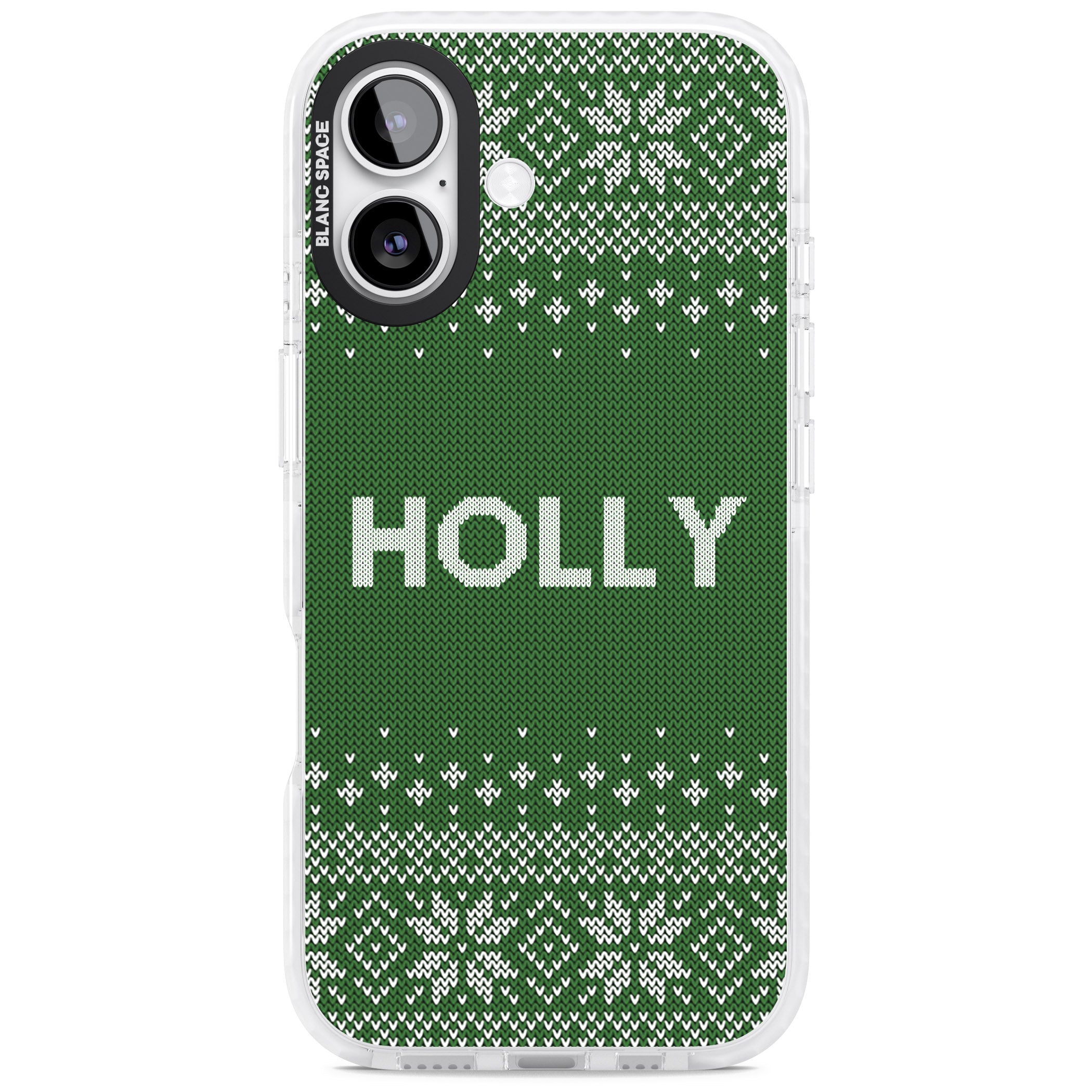 Personalised Green Christmas Knit iPhone 17 Impact Clear Phone Case