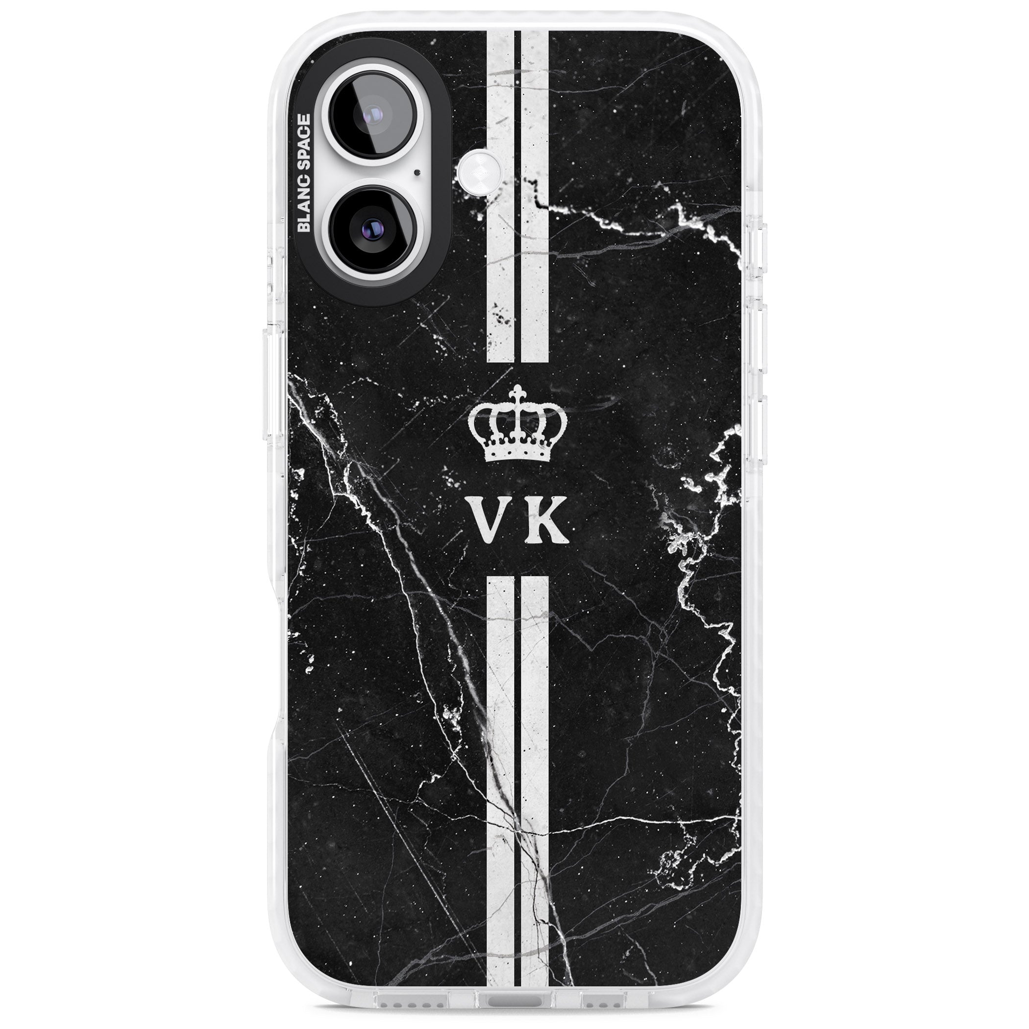 Personalised Black Marble Stripe Initials iPhone 17 Impact Clear Phone Case