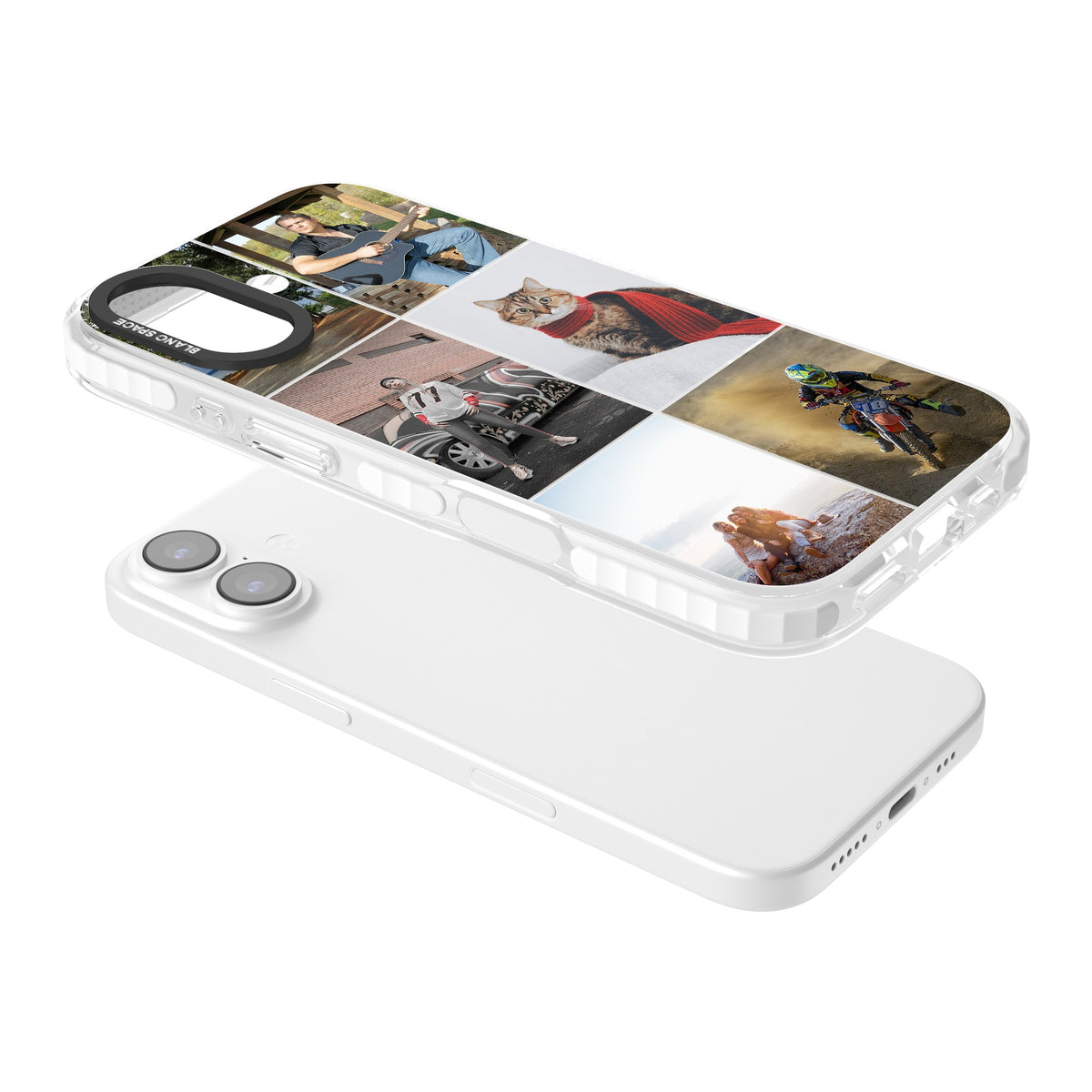 Personalised 6 Photo Grid iPhone 16 / iPhone 16 Plus / iPhone 17 Impact Clear Phone Case angled