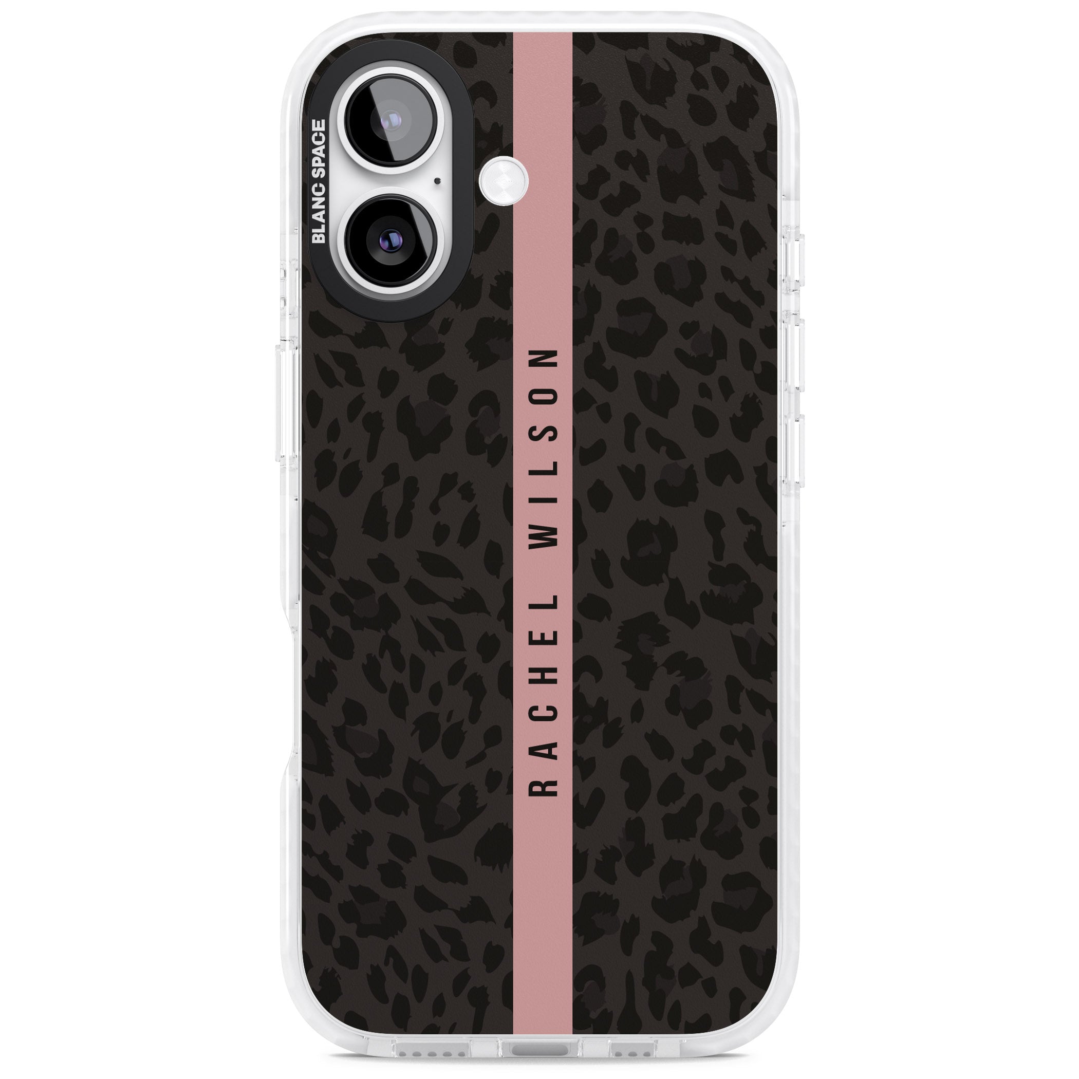 Personalised Pink Stripe Leopard iPhone 17 Impact Clear Phone Case