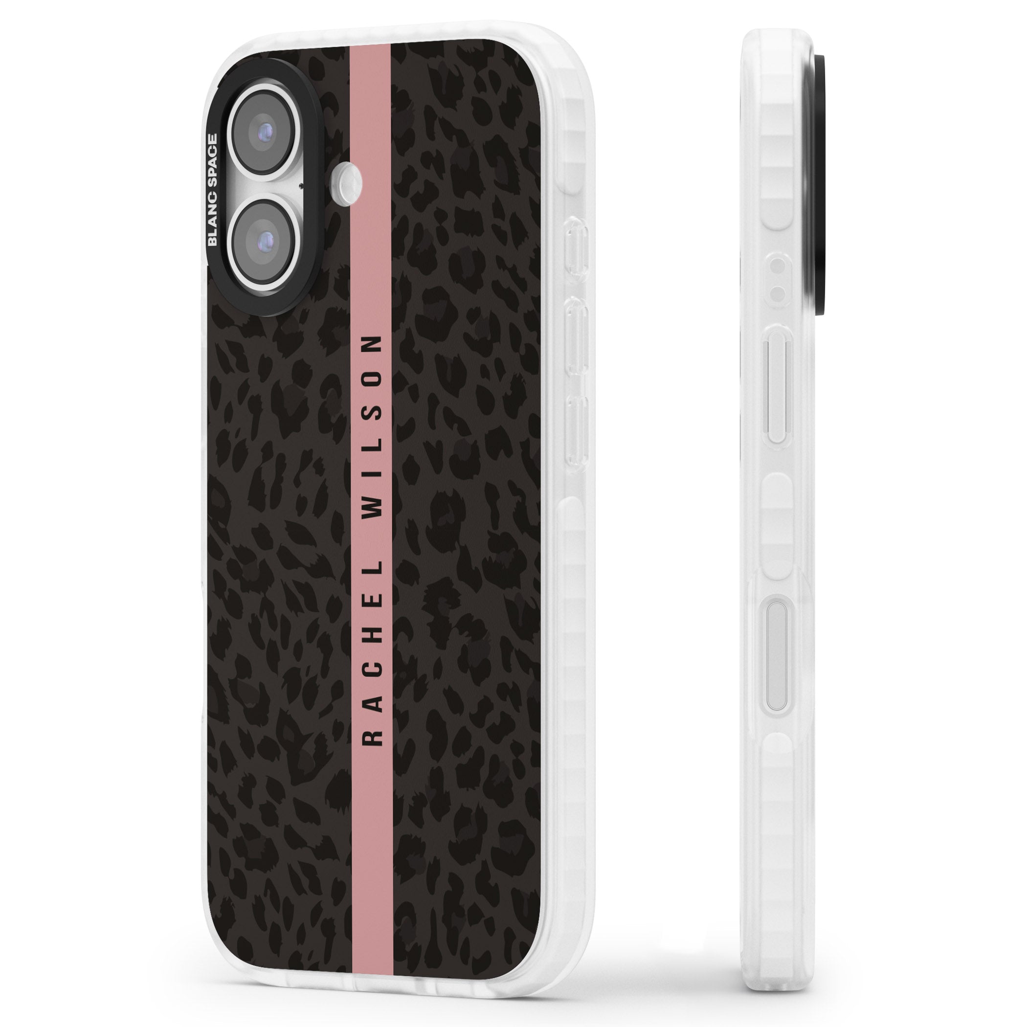 Personalised Pink Stripe Leopard iPhone 17 Impact Clear Phone Case Side Profile