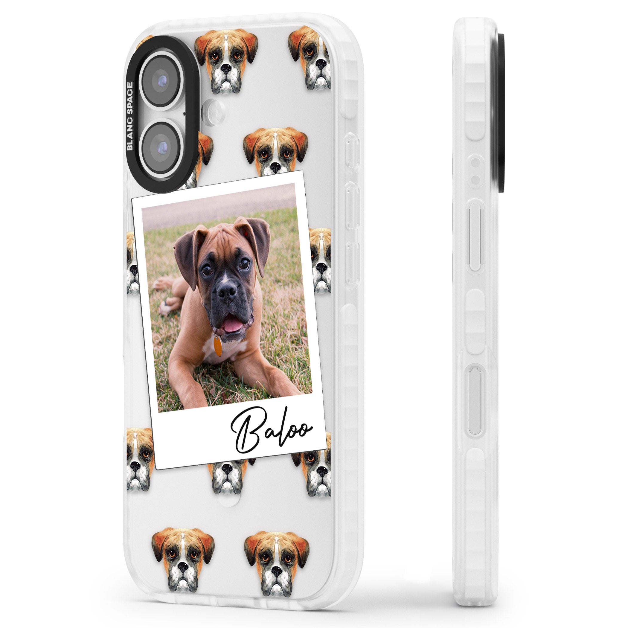 Personalised Boxer Instant Camera Photo iPhone 17 Impact Clear Phone Case Side Profile