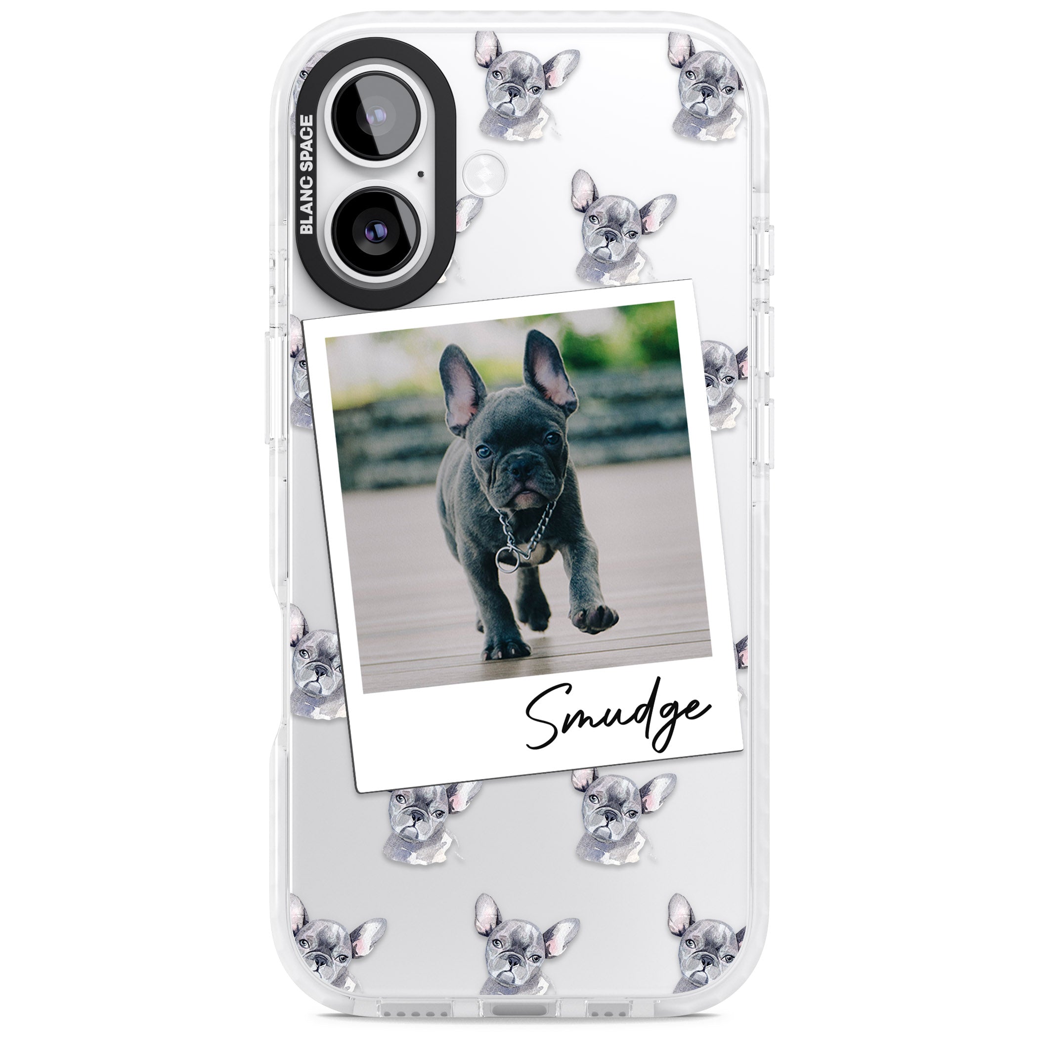 Personalised Grey French Bulldog Instant Camera Photo iPhone 17 Impact Clear Phone Case