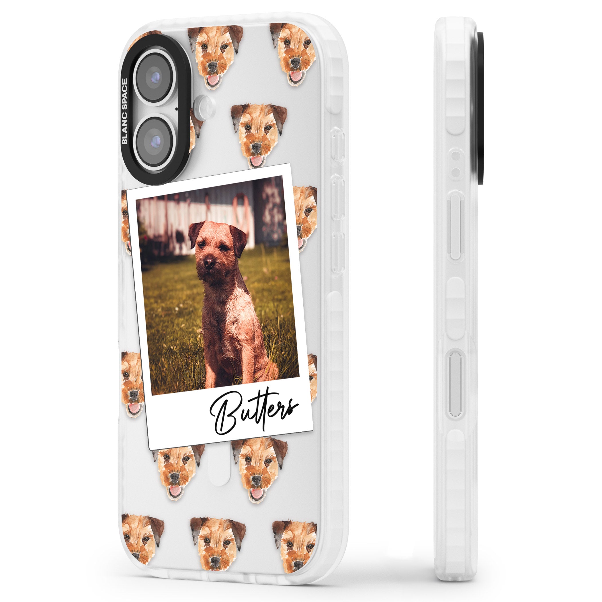 Personalised Border Terrier Instant Camera Photo iPhone 17 Impact Clear Phone Case Side Profile