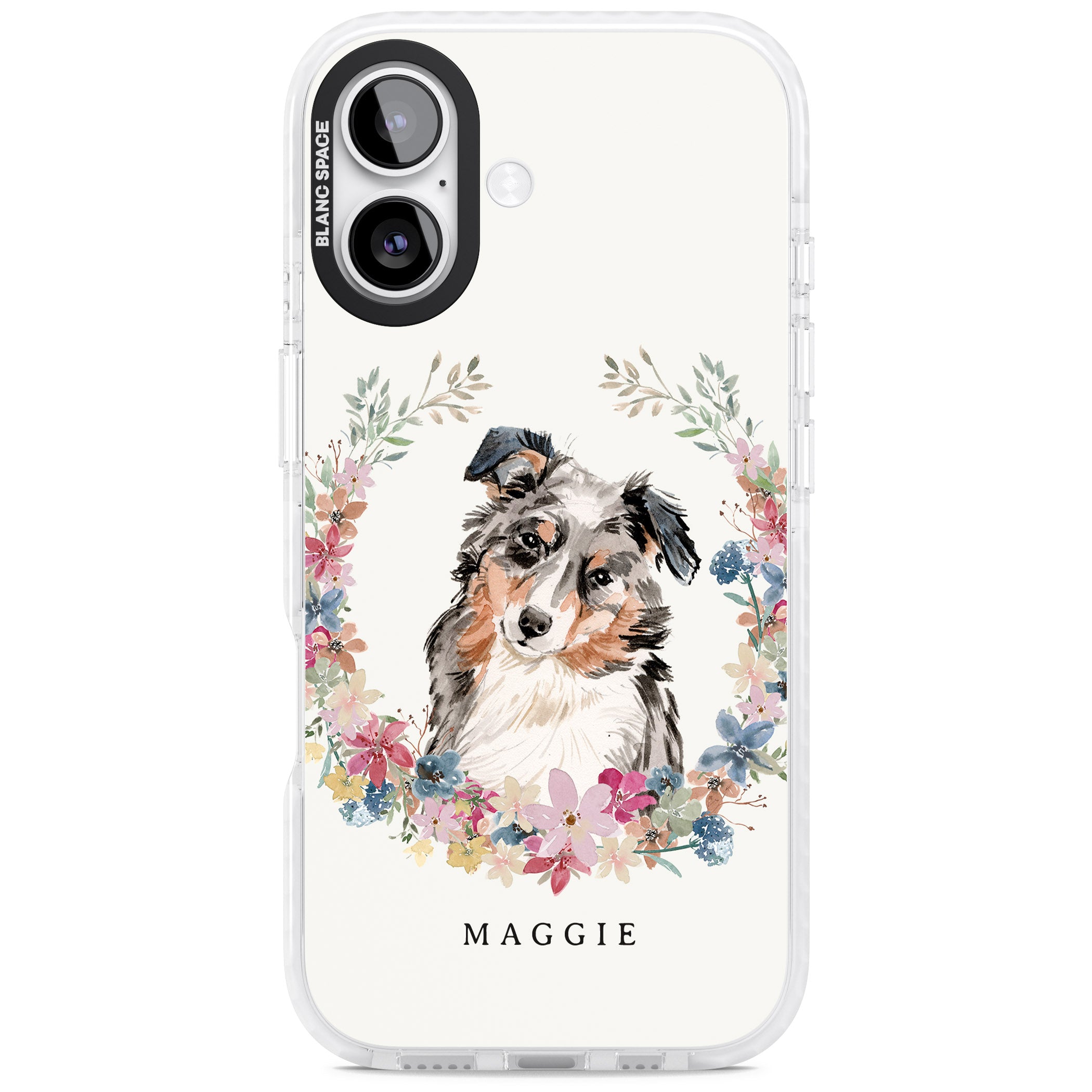 Personalised Australian Shepherd Floral Portrait iPhone 17 Impact Clear Phone Case