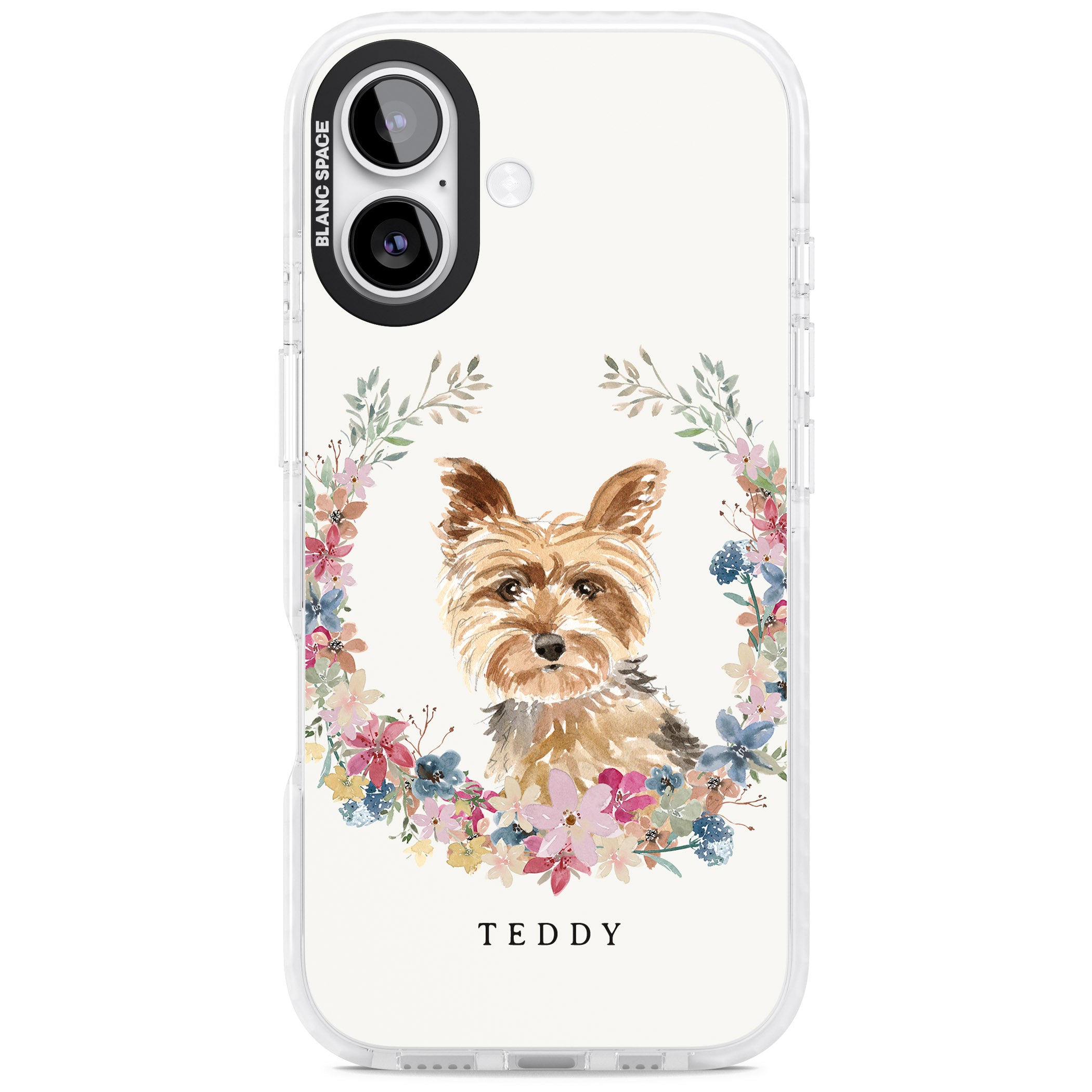 Personalised Yorkshire Terrier Floral Portrait iPhone 17 Impact Clear Phone Case