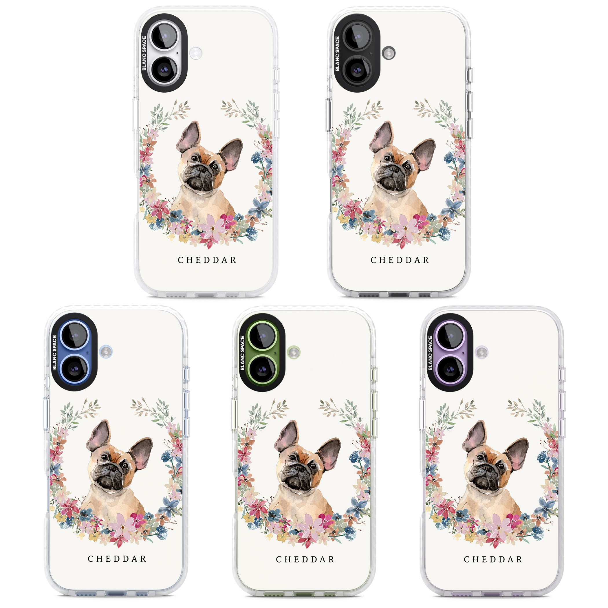 Personalised Tan French Bulldog Floral Portrait iPhone 17 Impact Clear Phone Case APT Impact Protection