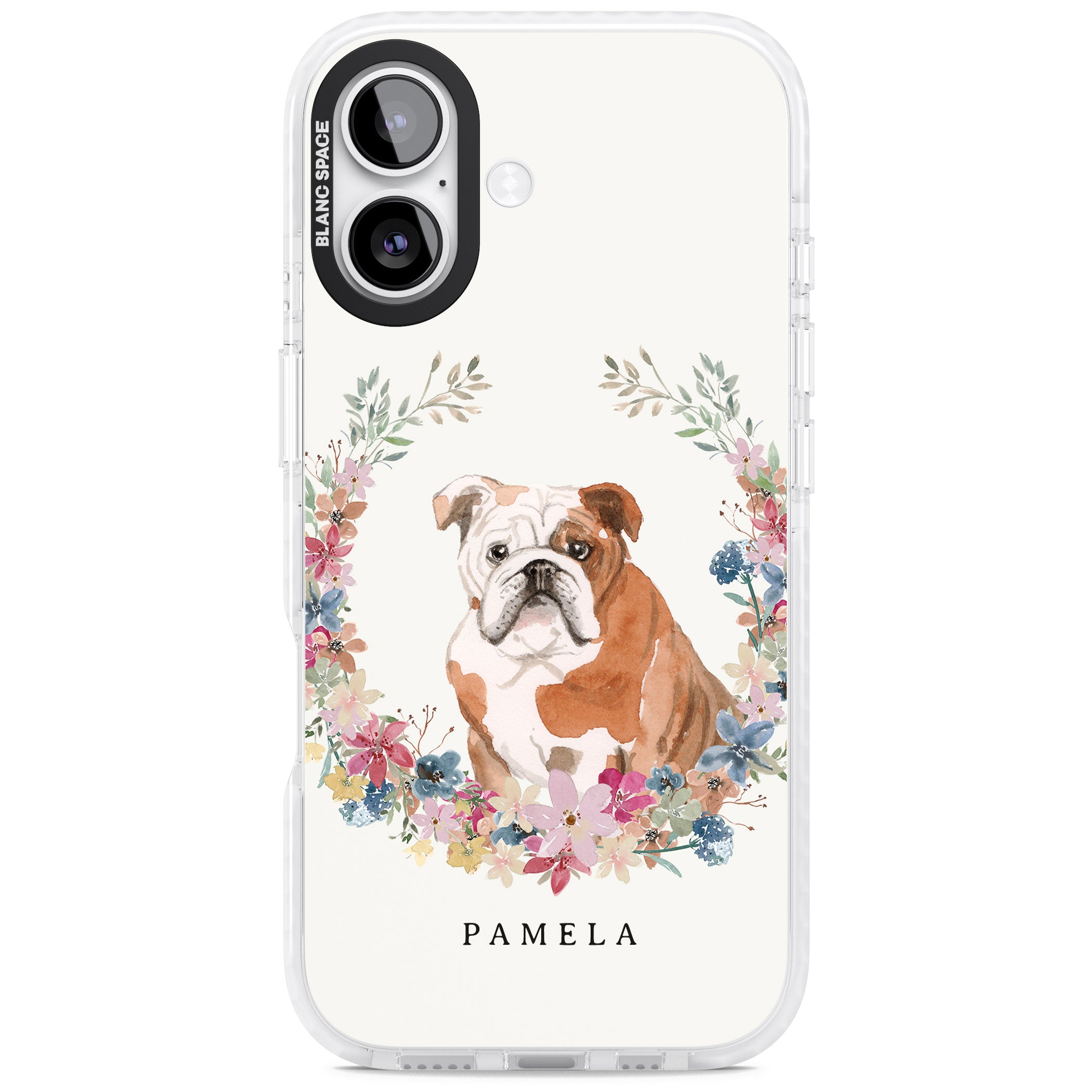 Personalised English Bulldog Floral Portrait iPhone 17 Impact Clear Phone Case