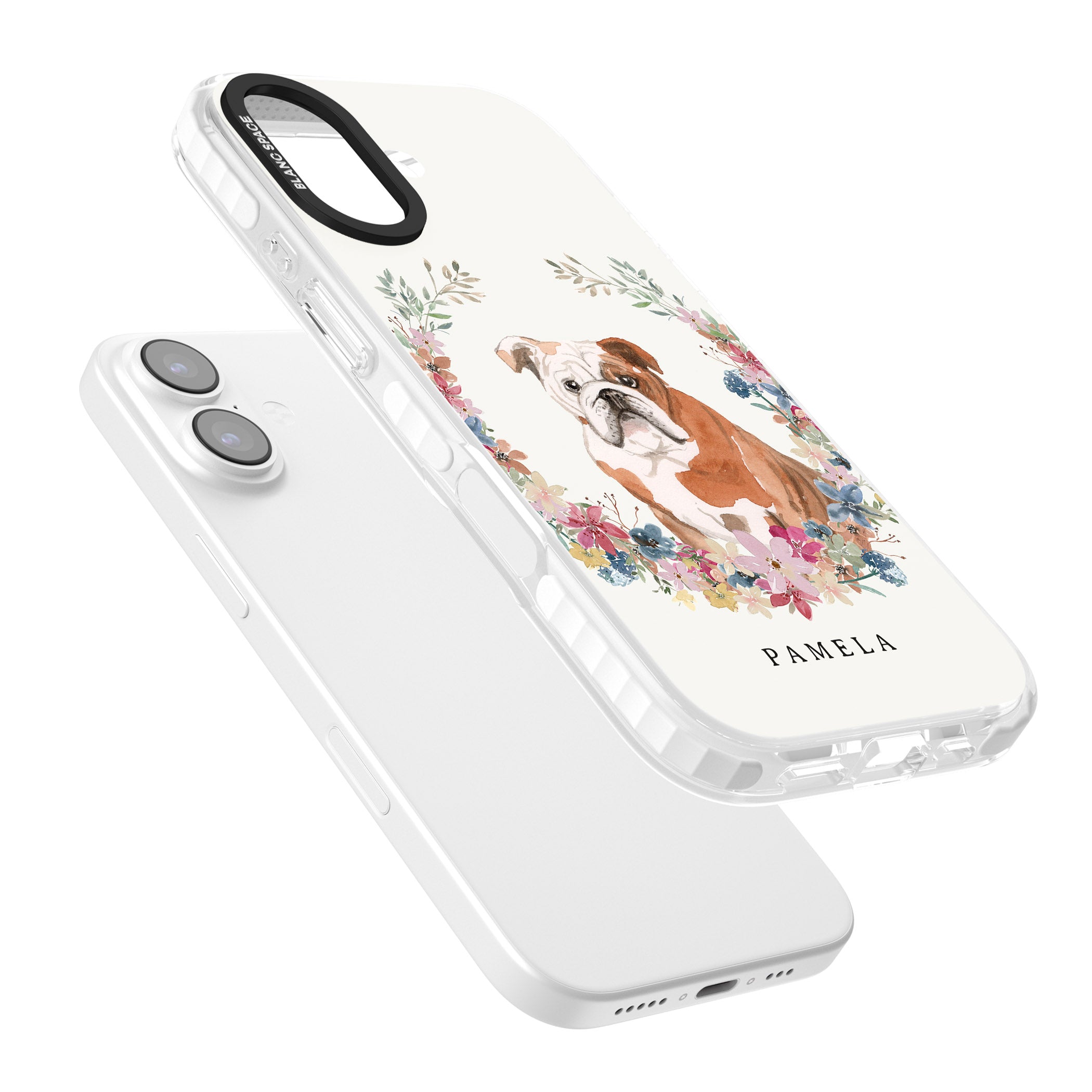 Personalised English Bulldog Floral Portrait iPhone 17 Impact Clear Phone Case Colours