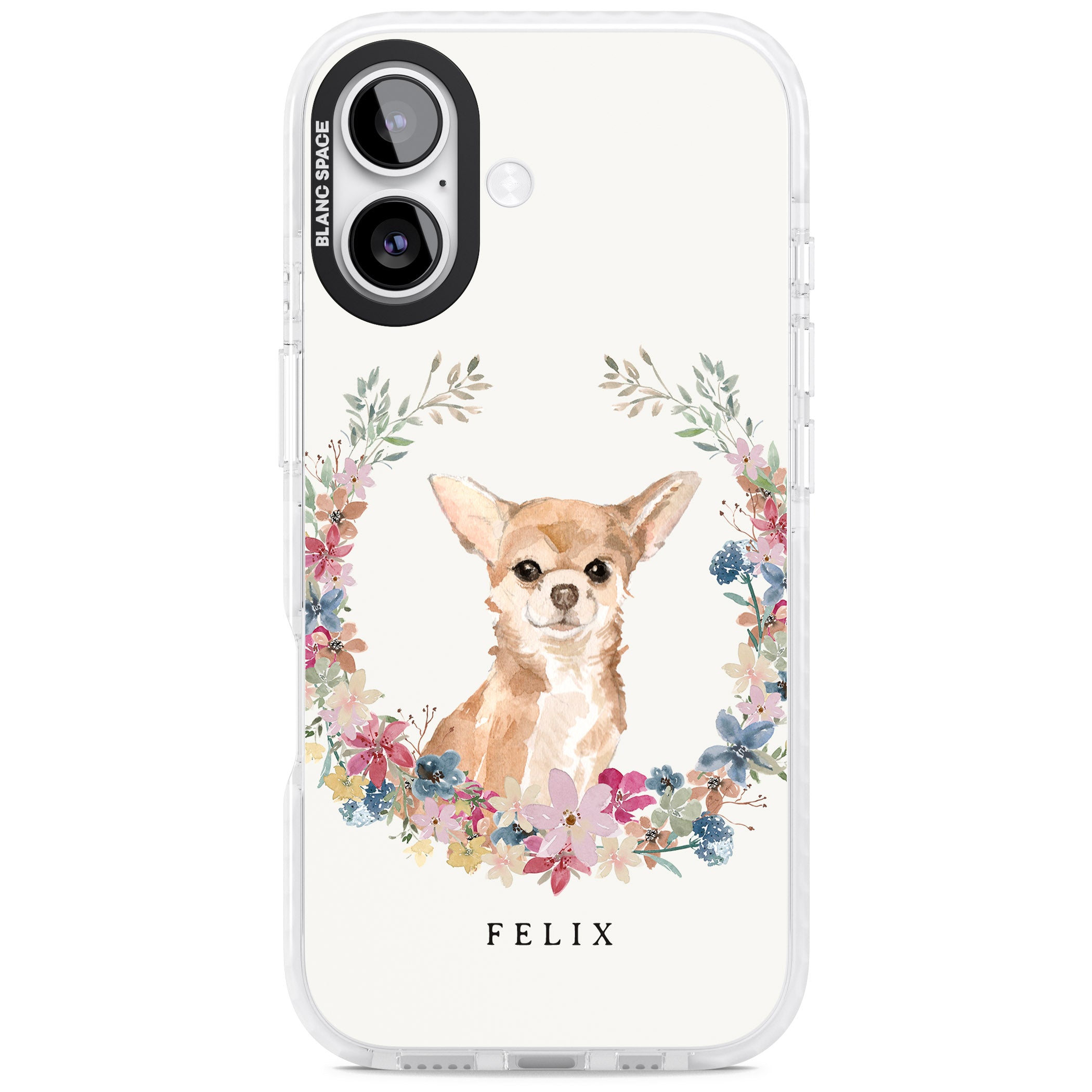 Personalised Chihuahua Floral Portrait iPhone 17 Impact Clear Phone Case