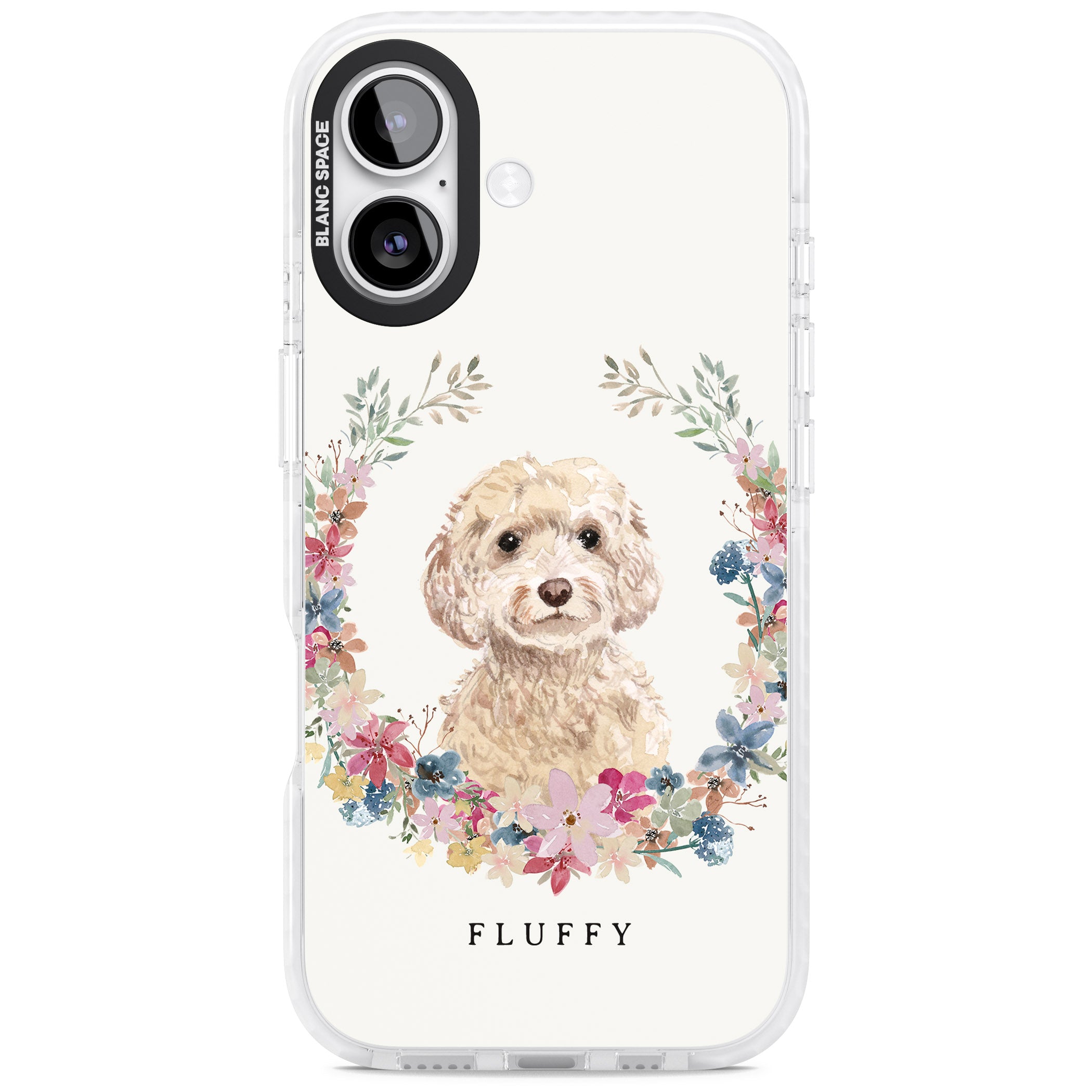 Personalised Champagne Cockapoo Floral Portrait iPhone 17 Impact Clear Phone Case