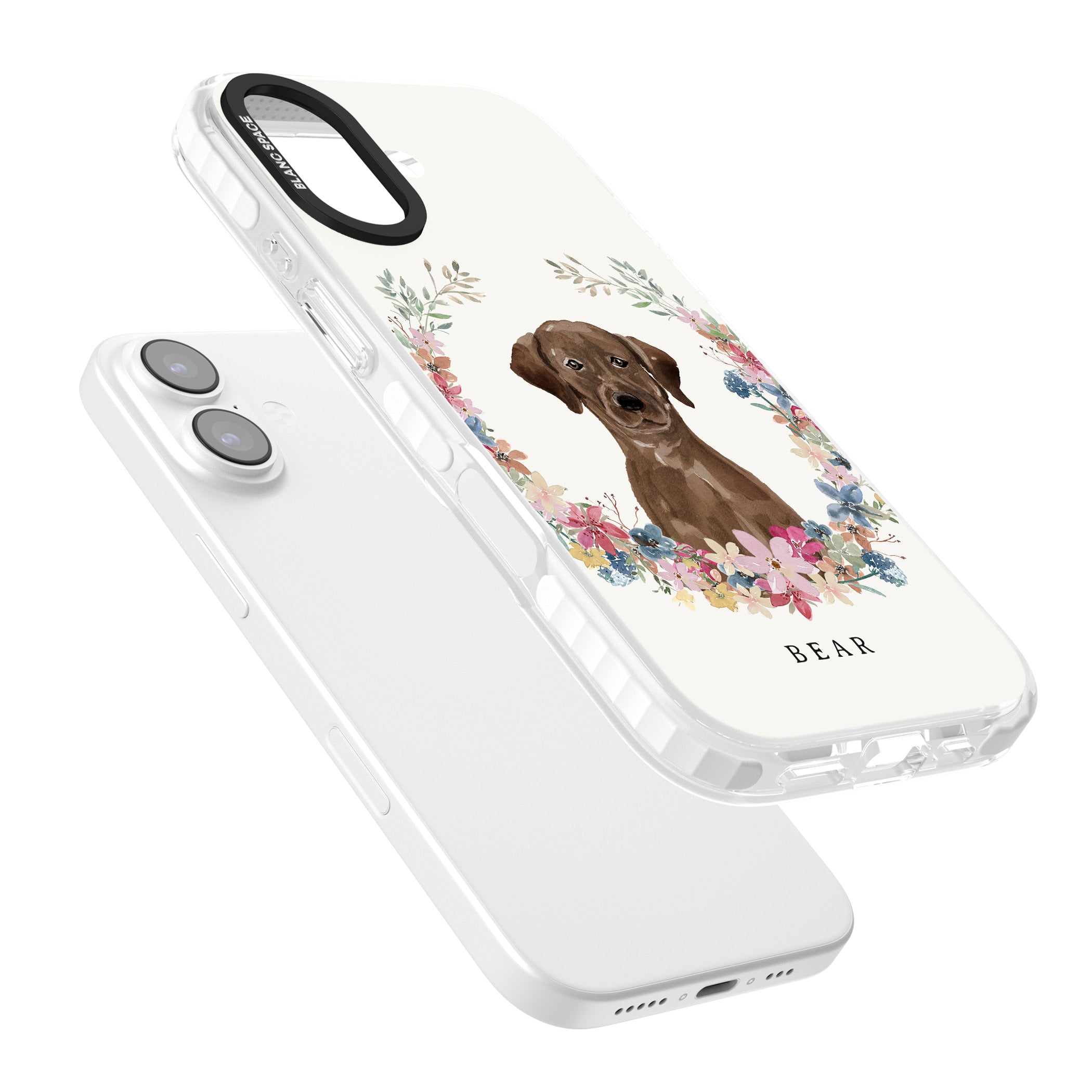 Personalised Chocolate Labrador Floral Portrait iPhone 17 Impact Clear Phone Case Colours