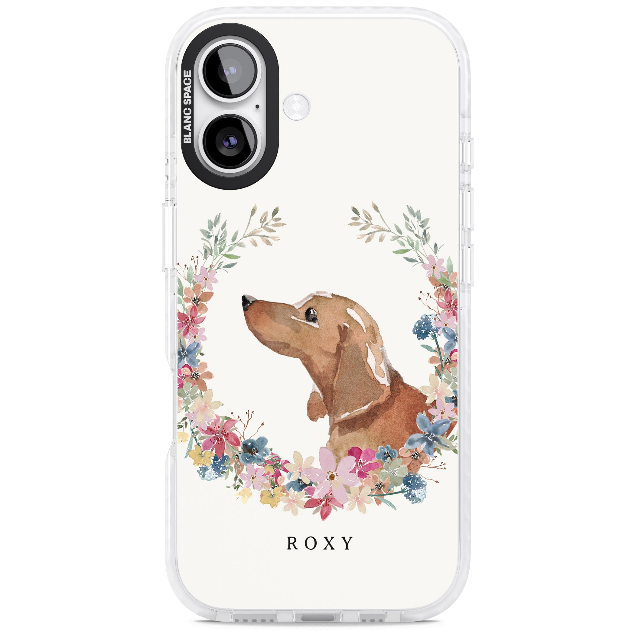 Personalised Tan Dachshund Floral Portrait iPhone 17 Impact Clear Phone Case