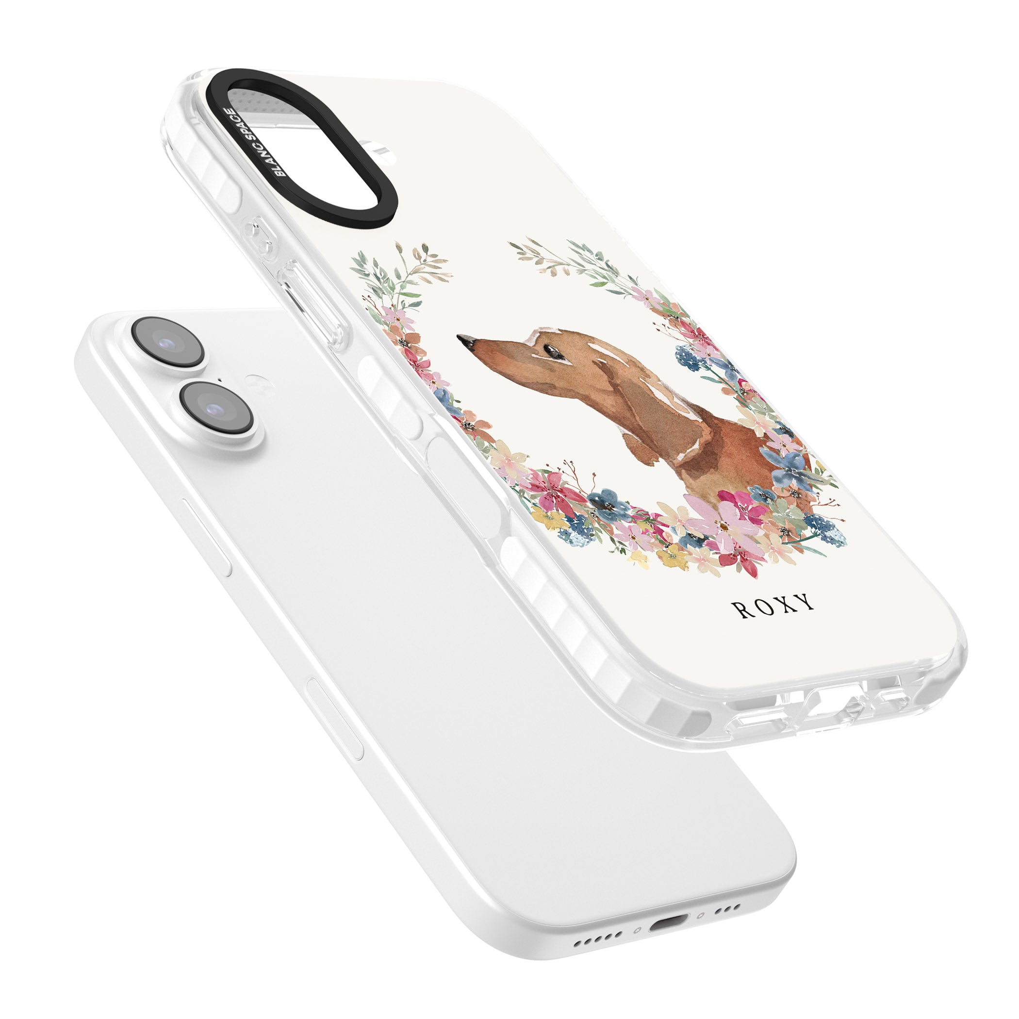 Personalised Tan Dachshund Floral Portrait iPhone 17 Impact Clear Phone Case Colours