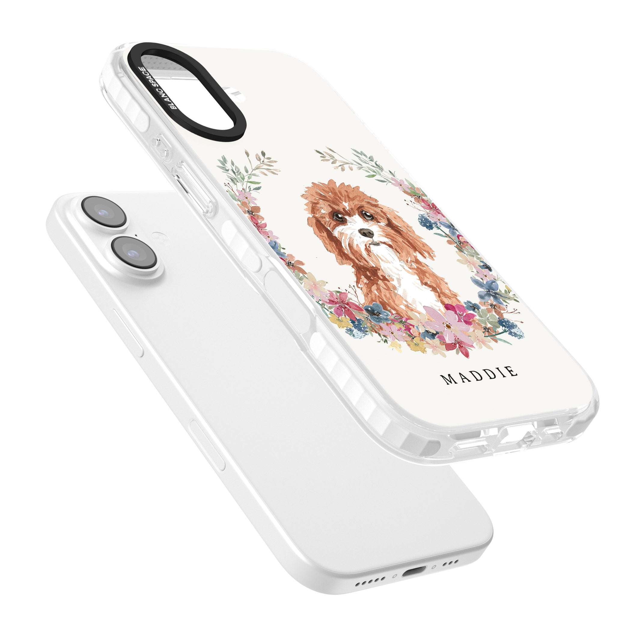 Personalised Cavapoo Floral Portrait iPhone 17 Impact Clear Phone Case Colours