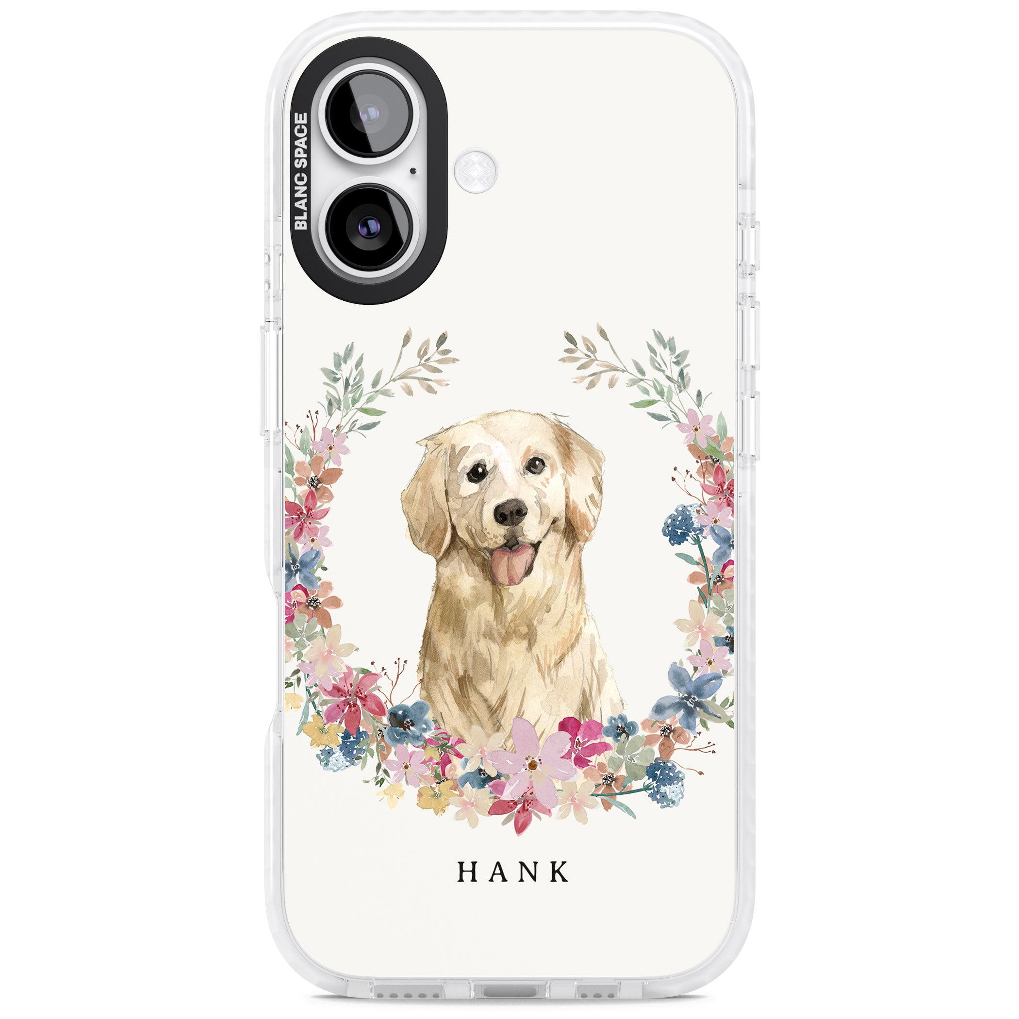 Personalised Golden Retriever Floral Portrait iPhone 17 Impact Clear Phone Case