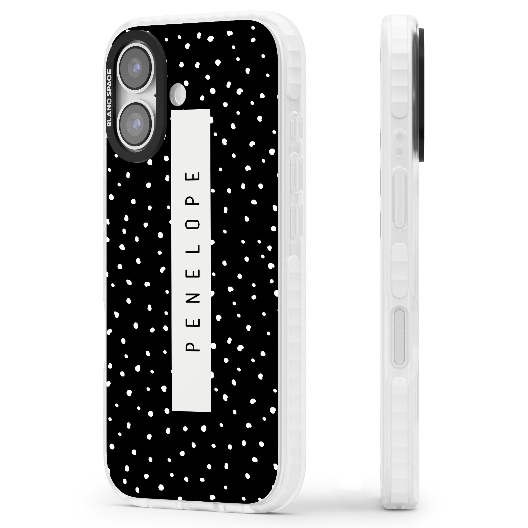 Personalised Black Dots iPhone 17 Impact Clear Phone Case Side Profile