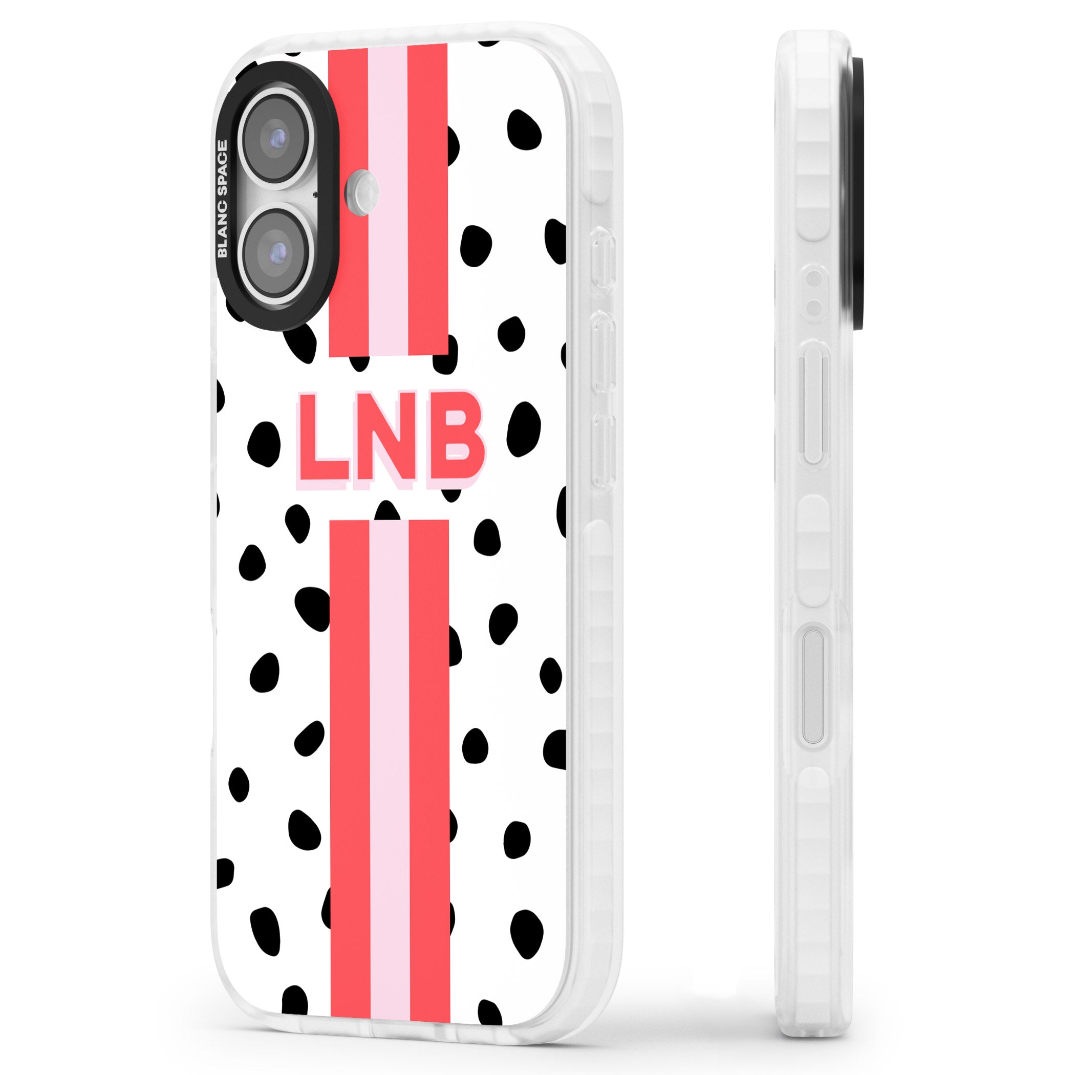 Personalised Polka & Pink Stripe iPhone 17 Impact Clear Phone Case Side Profile