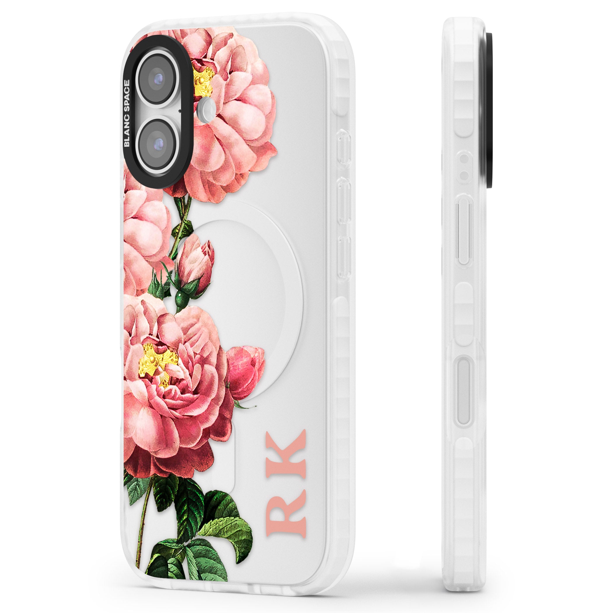 Personalised Vintage Floral Peonies iPhone 17 Impact Clear Phone Case Side Profile