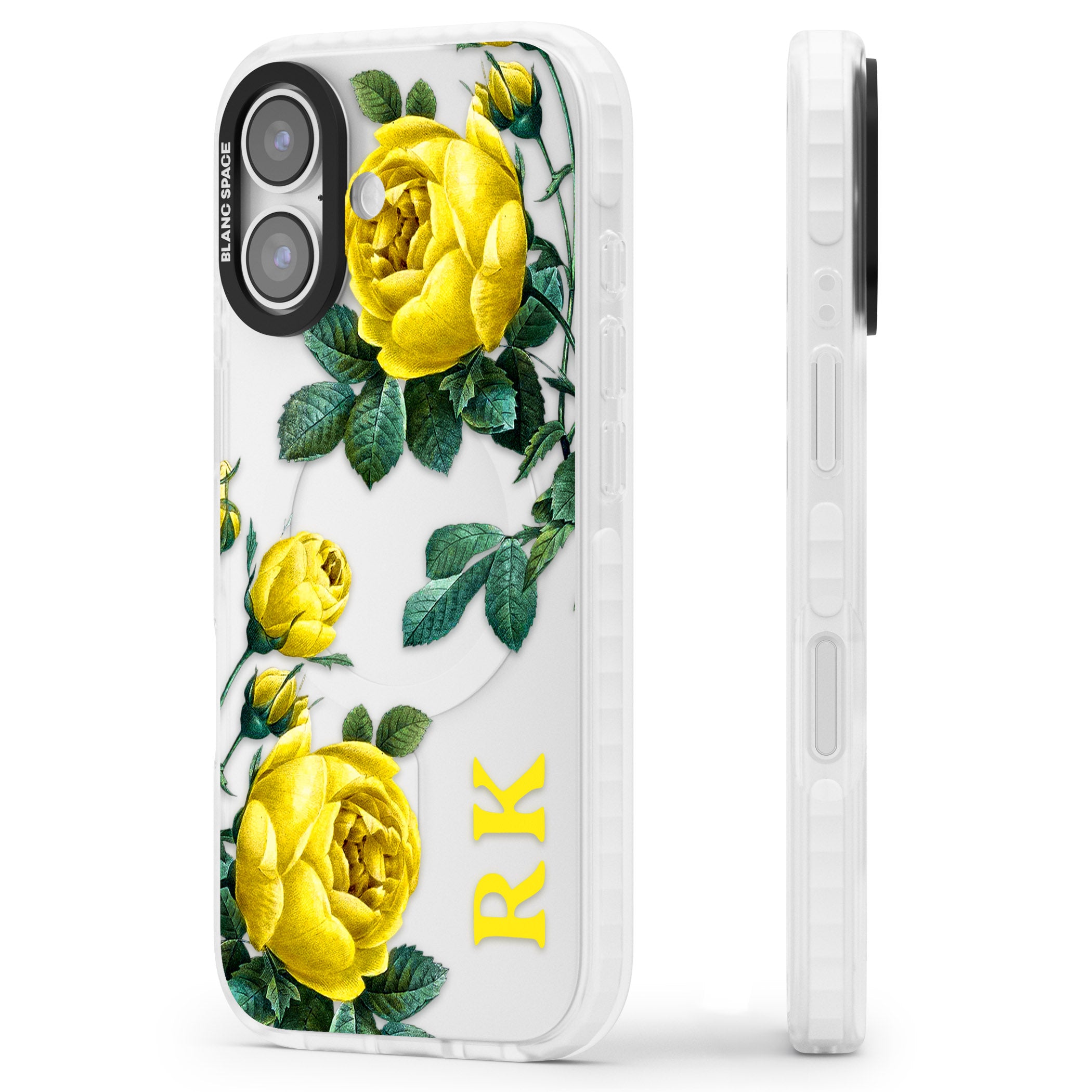 Personalised Vintage Floral Yellow Roses iPhone 17 Impact Clear Phone Case Side Profile