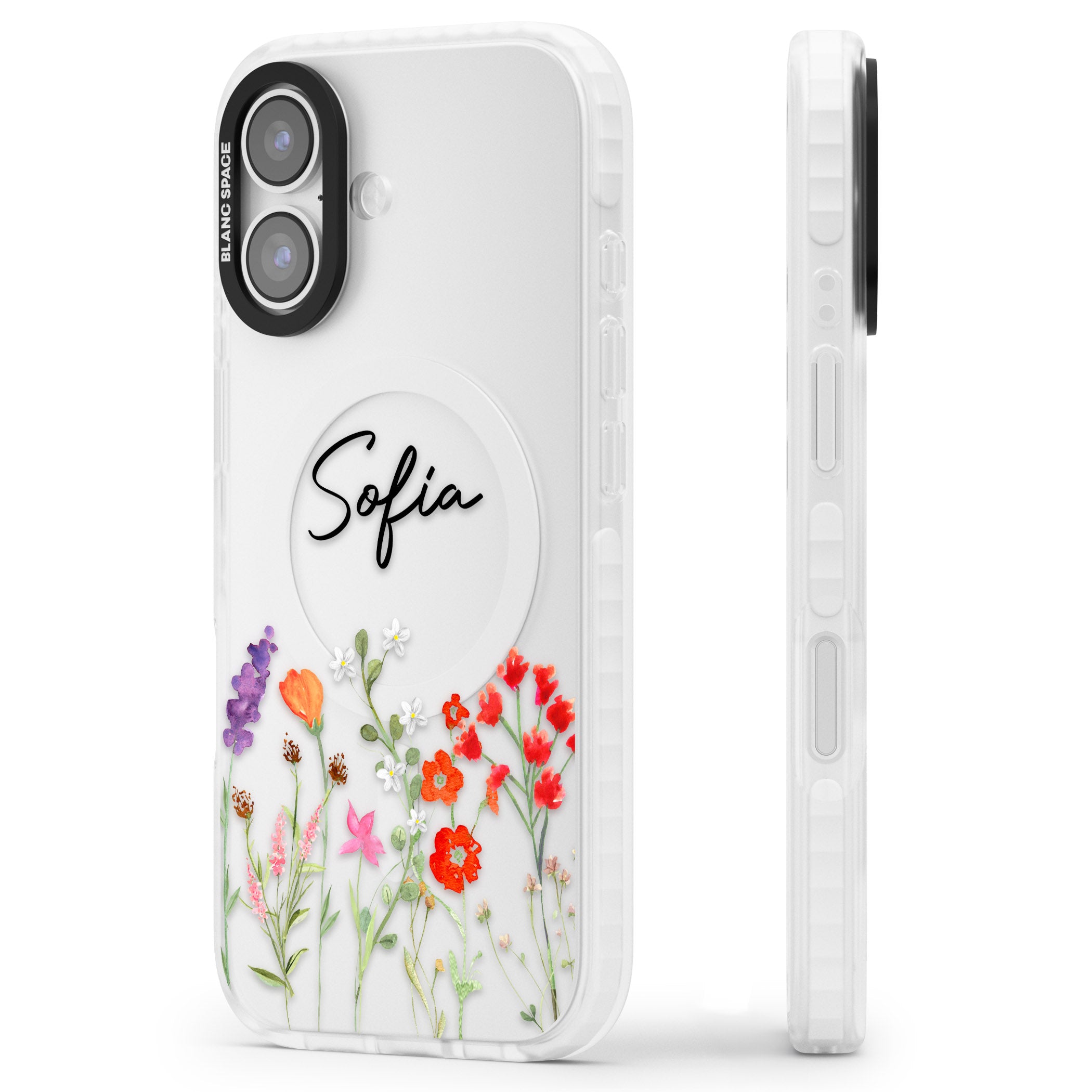 Personalised Spring Wildflowers iPhone 17 Impact Clear Phone Case Side Profile