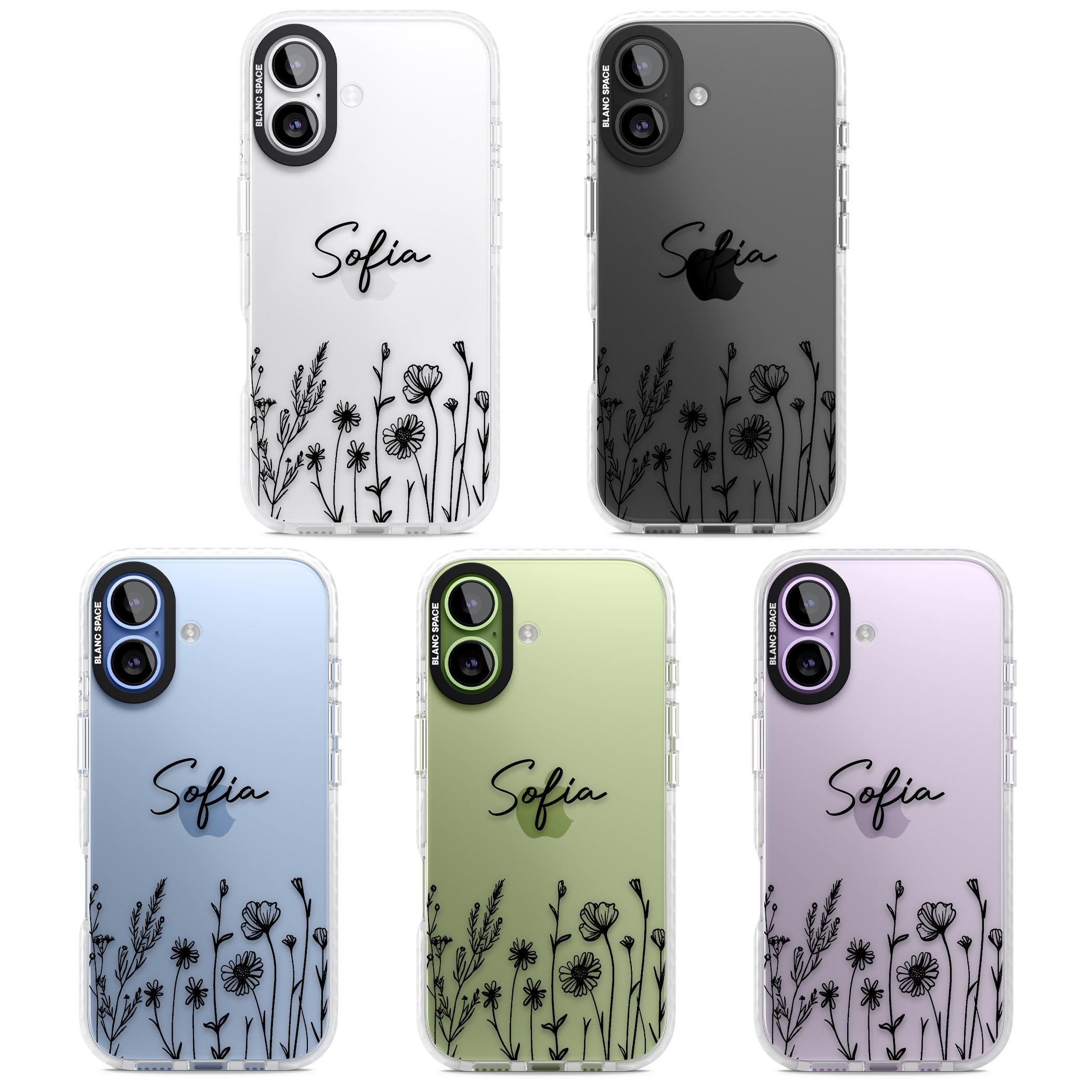 Personalised Black Wildflowers iPhone 17 Impact Clear Phone Case APT Impact Protection
