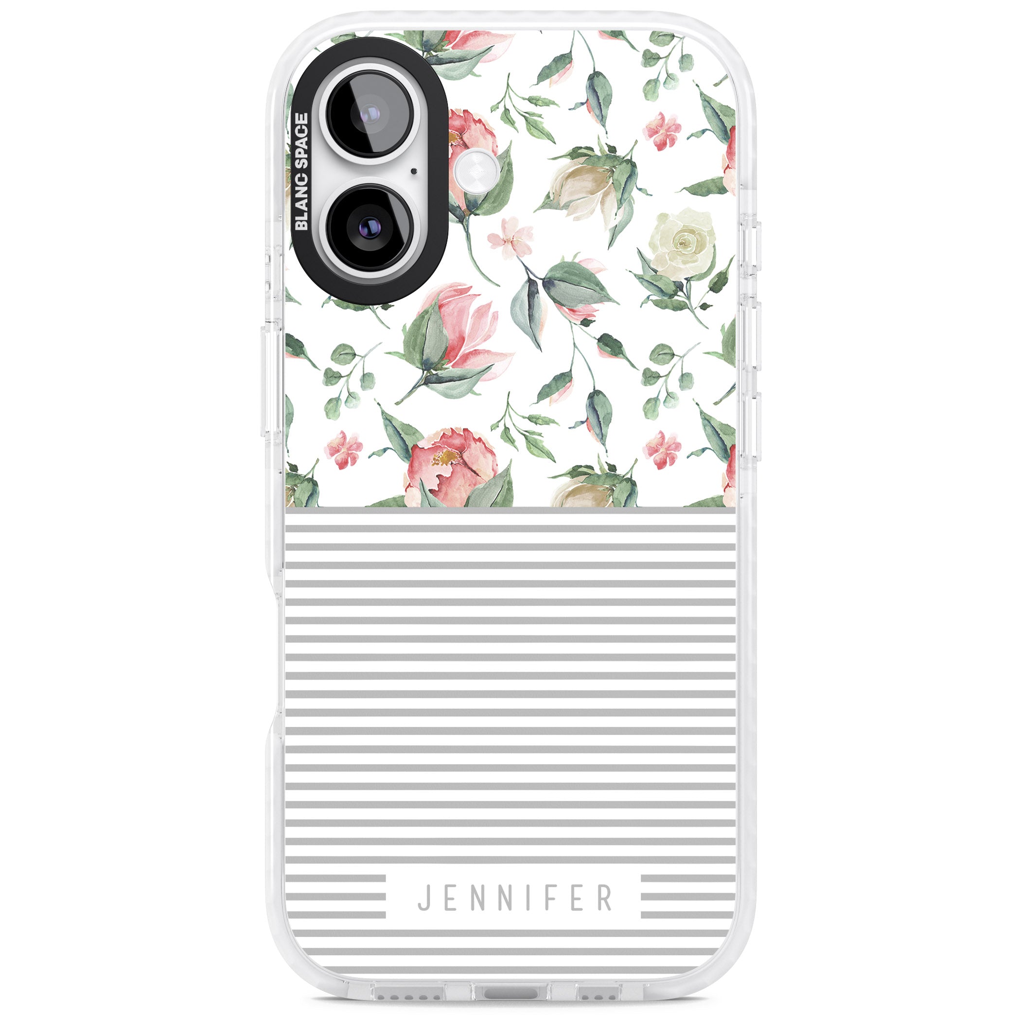 Personalised Light Floral Pattern & Stripes iPhone 17 Impact Clear Phone Case