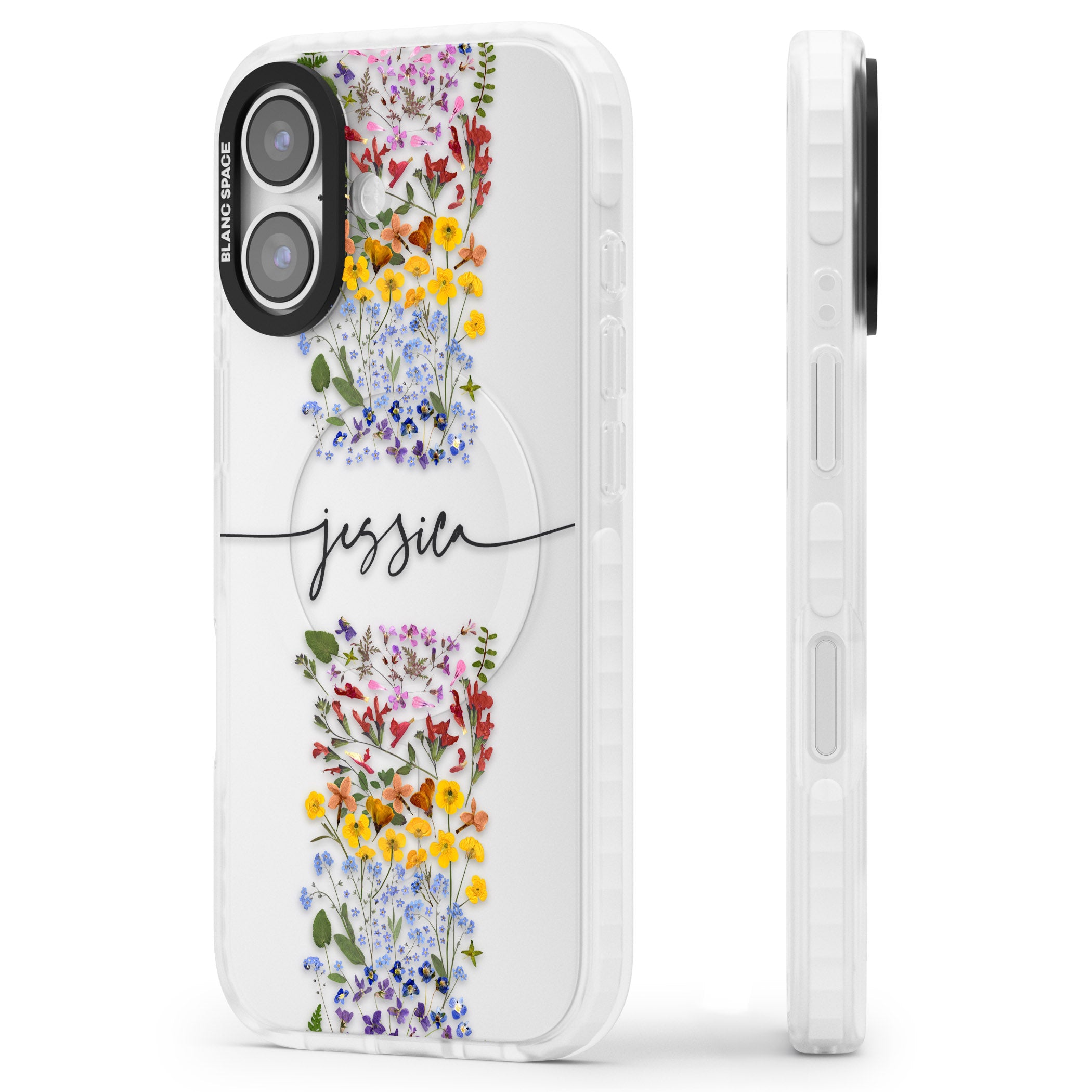Personalised Wildflower Stripe iPhone 17 Impact Clear Phone Case Side Profile