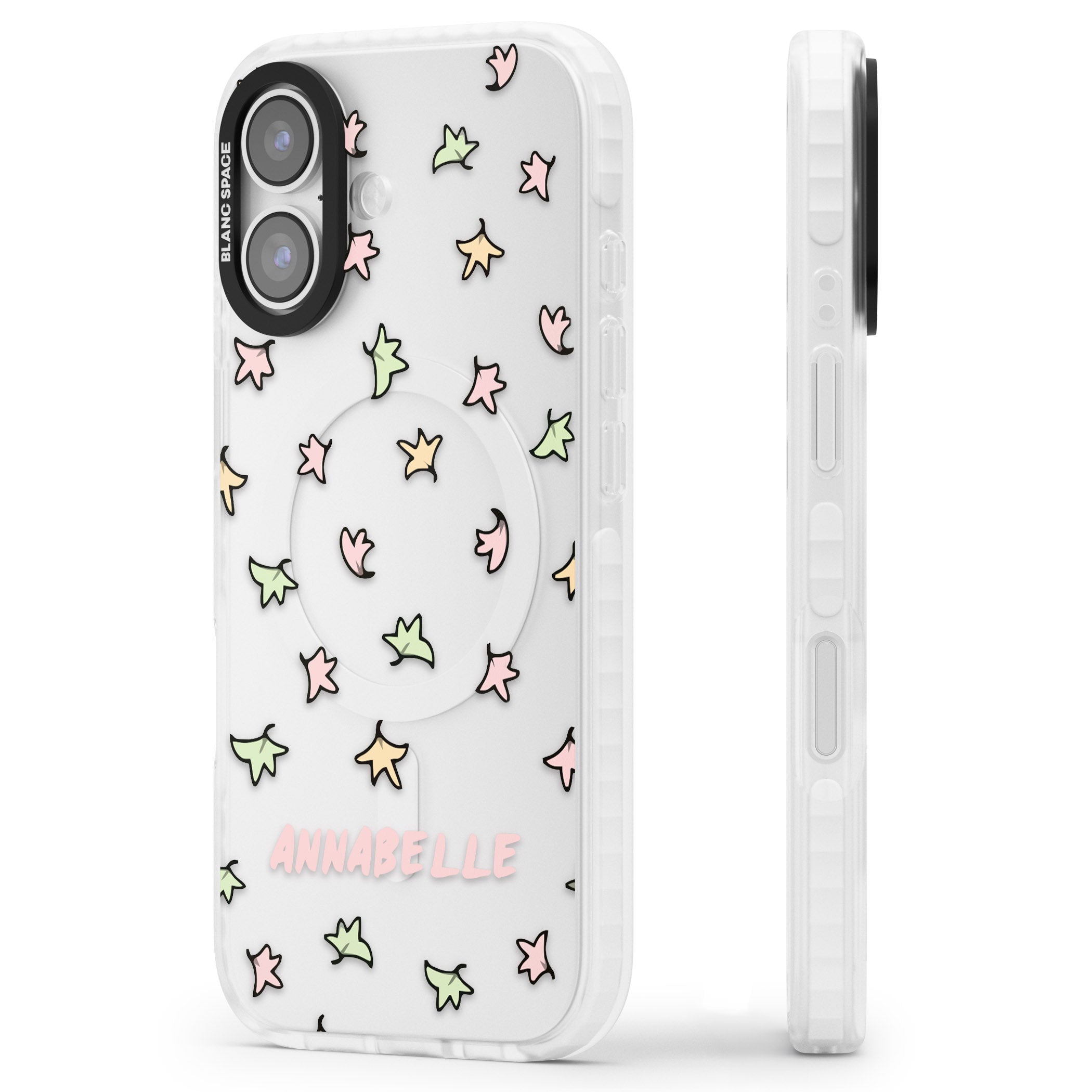 Personalised Heartstopper Leaves Pattern iPhone 17 Impact Clear Phone Case Side Profile
