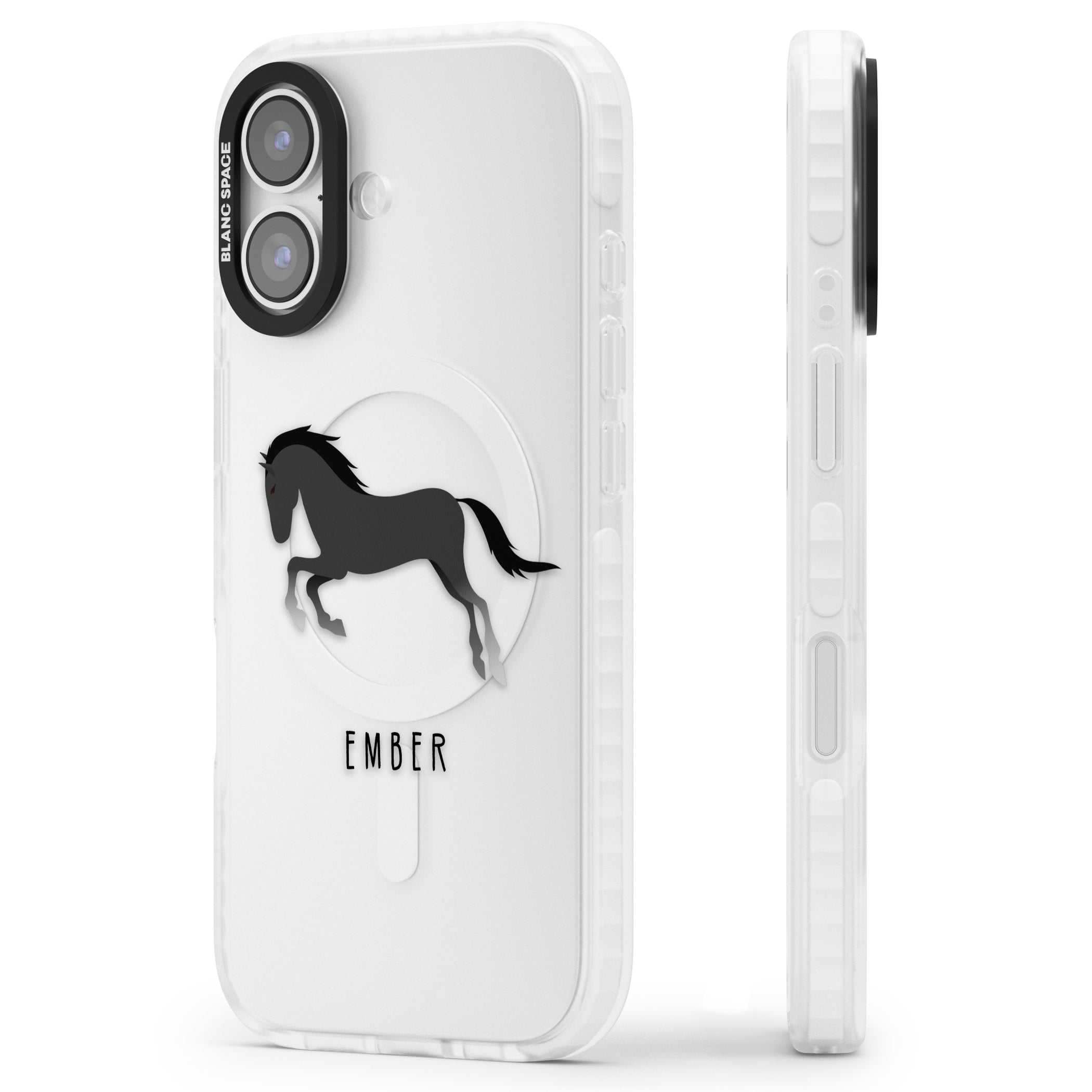 Personalised Black Horse iPhone 17 Impact Clear Phone Case Side Profile