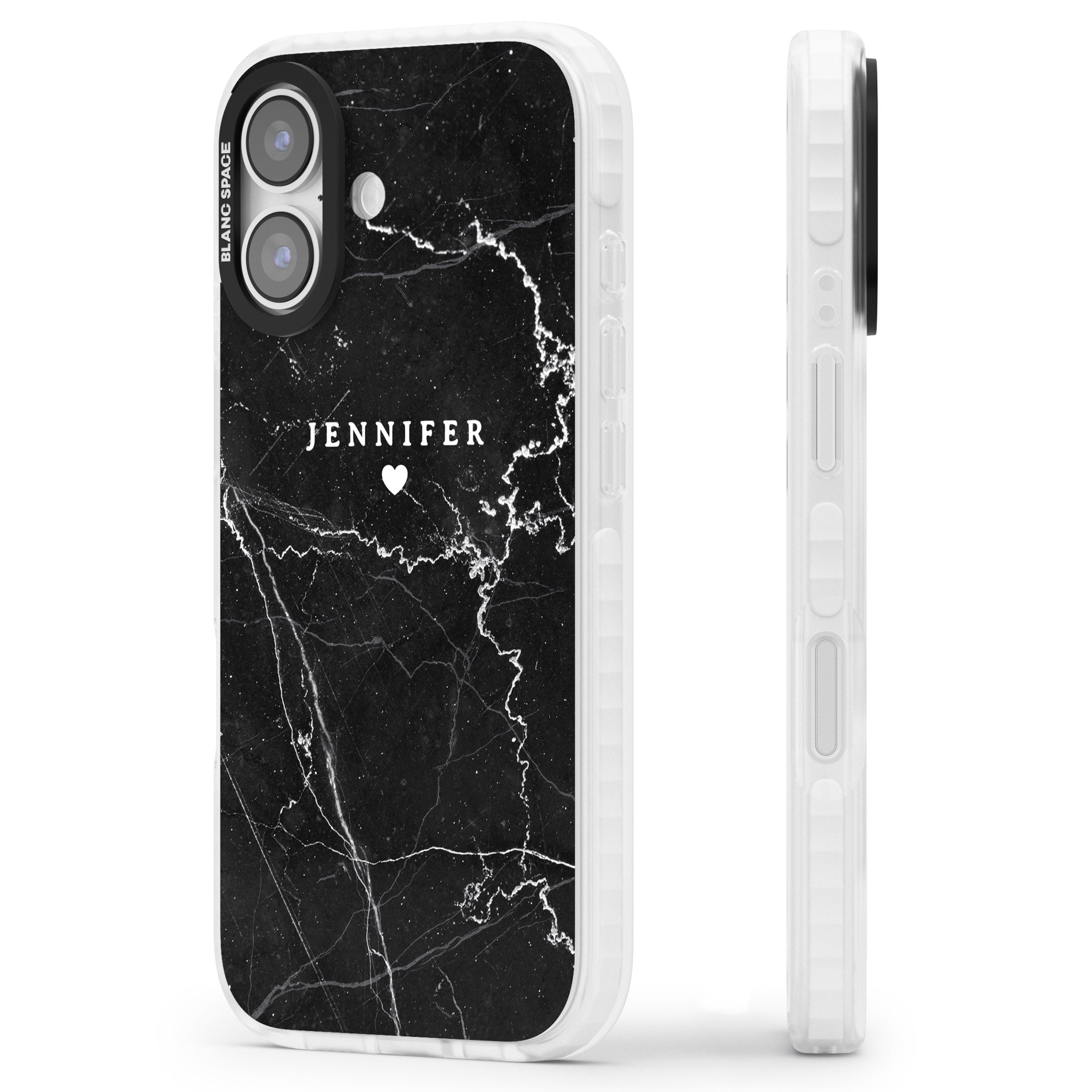 Personalised Black Marble iPhone 17 Impact Clear Phone Case Side Profile