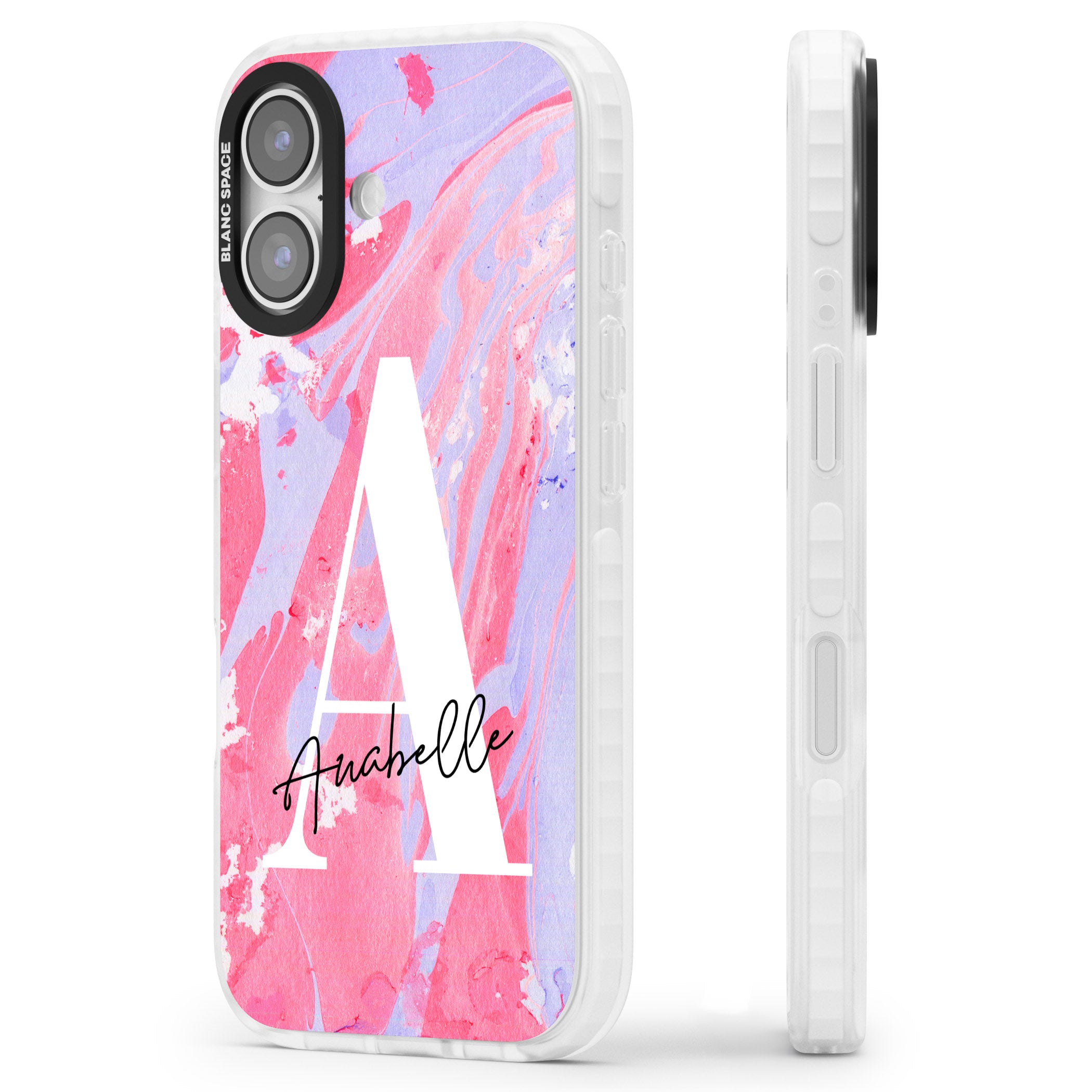 Personalised Pink & Purple Marble iPhone 17 Impact Clear Phone Case Side Profile