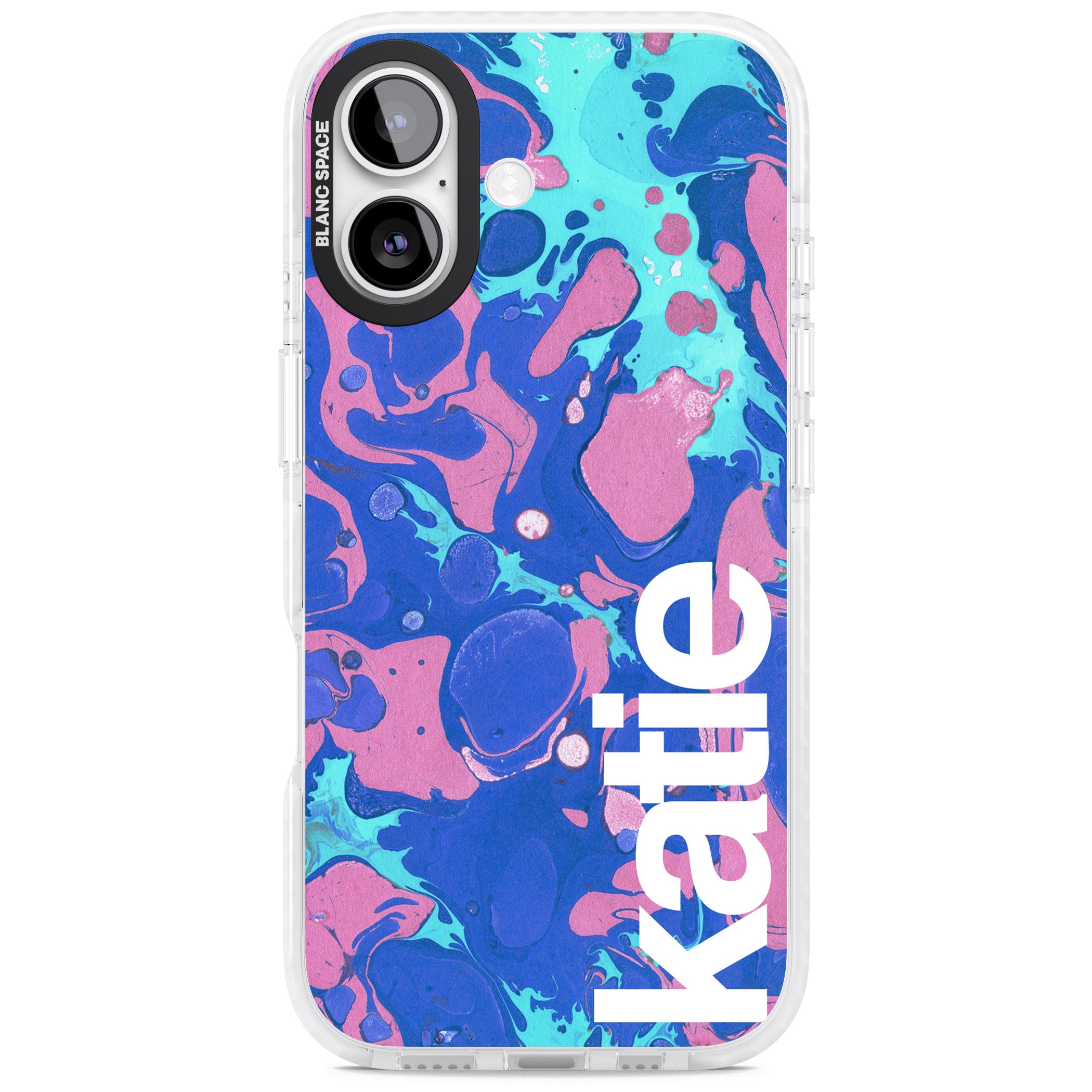 Personalised Navy & Turquoise Marbled iPhone 17 Impact Clear Phone Case