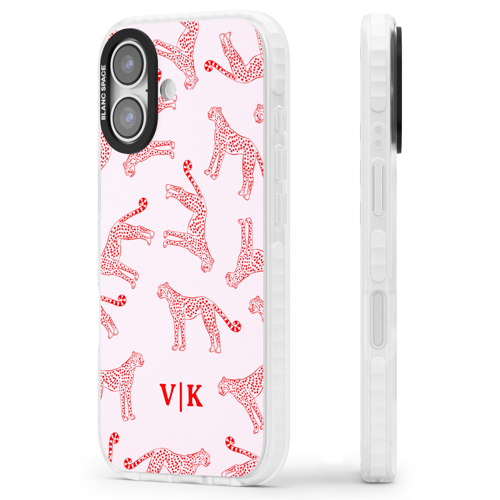 Personalised Red & Pink Cheetah iPhone 17 Impact Clear Phone Case Side Profile