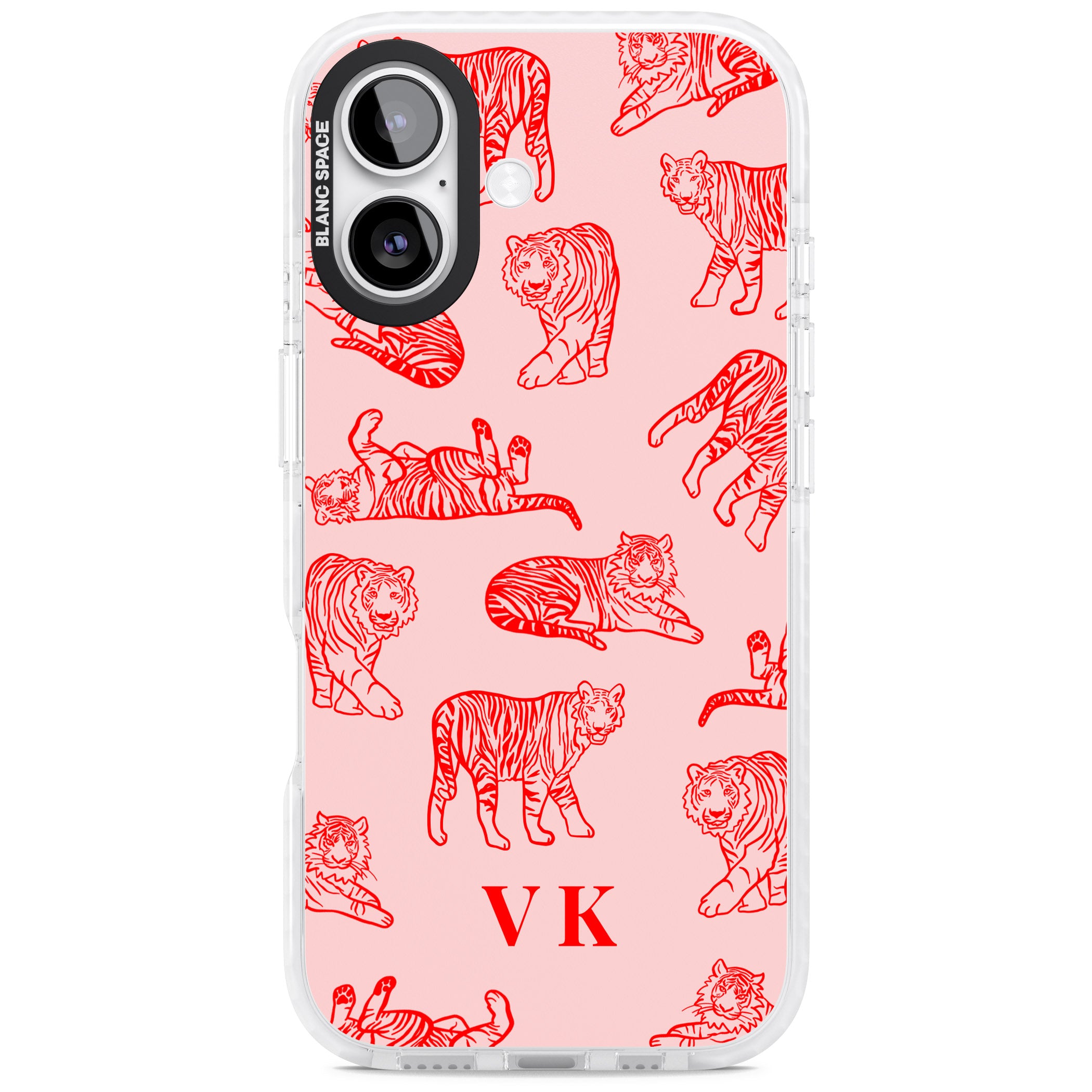 Personalised Red Tiger Outlines On Pink iPhone 17 Impact Clear Phone Case